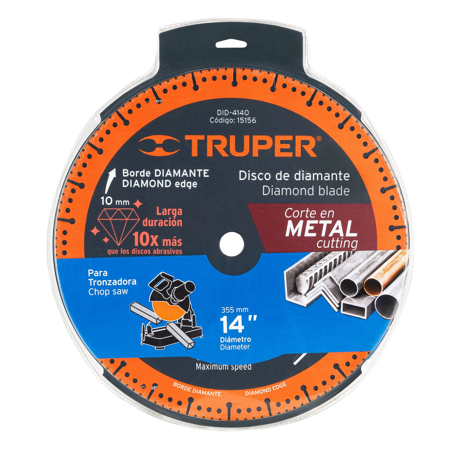Disco de diamante de 14" x 4 mm, corte de metal, Truper