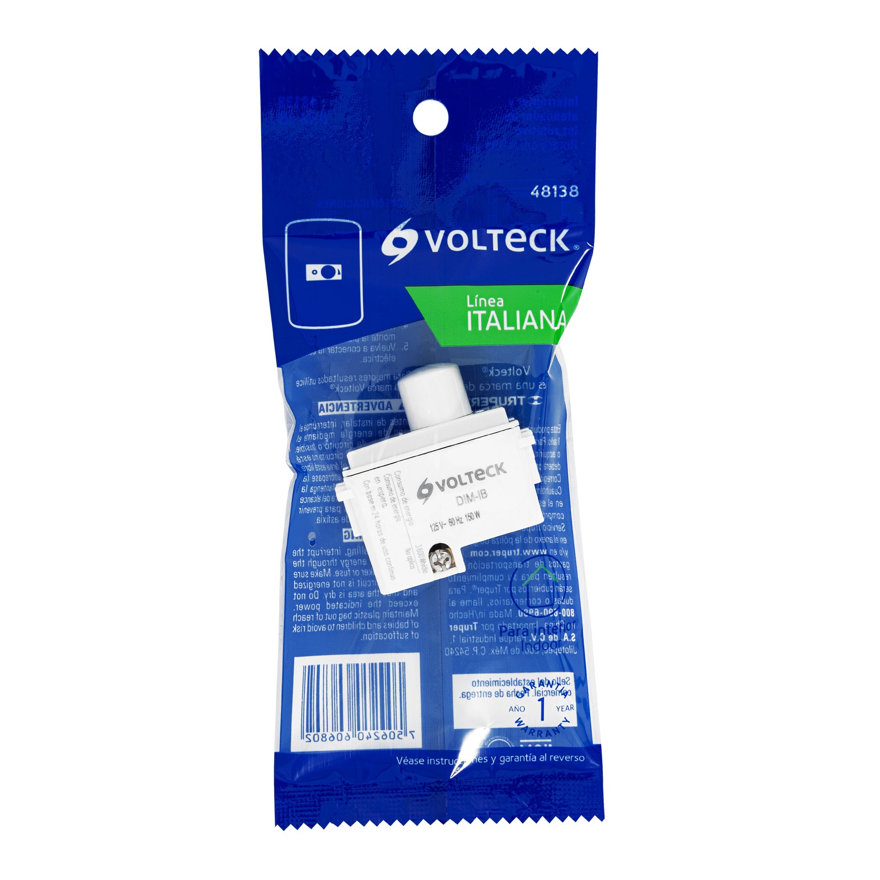 Dimmer giratorio, línea Italiana, color blanco, Volteck