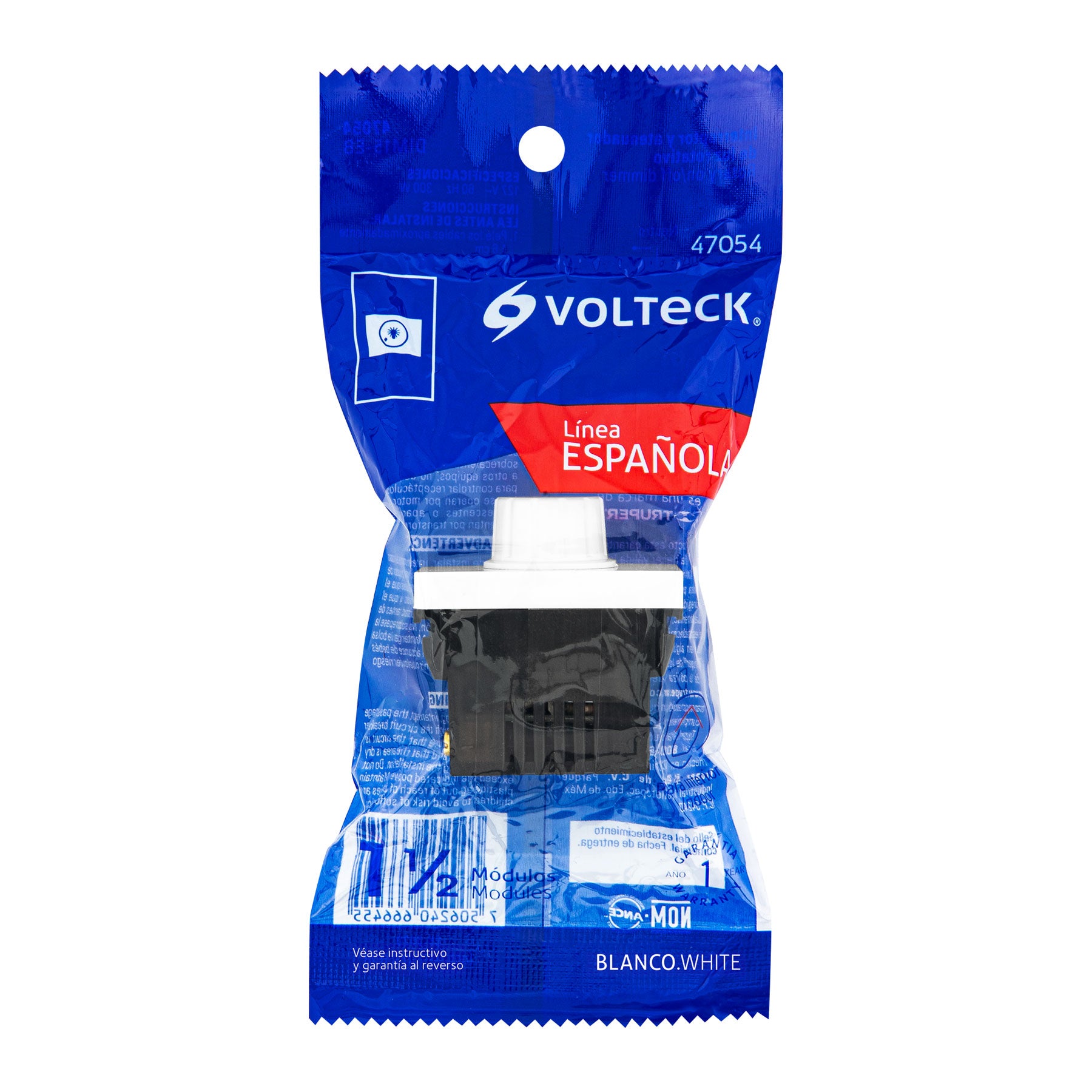 Dimmer giratorio, 1.5 módeloulos, línea Española, color blanco