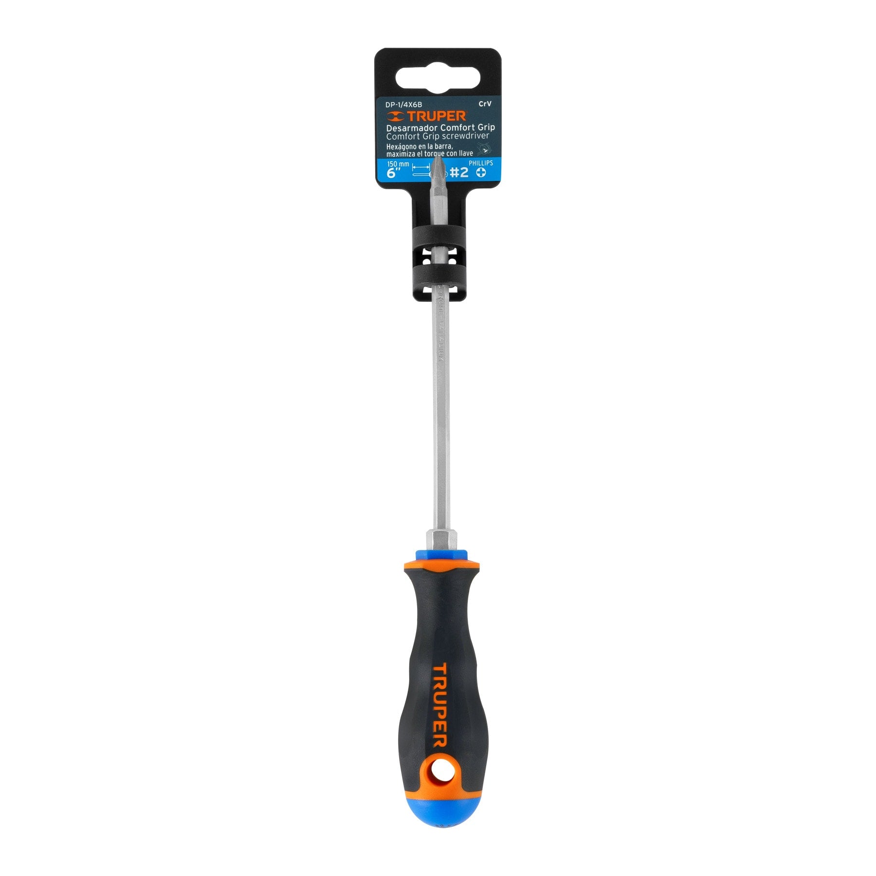 Desarmador de cruz 1/4" x 6" mango Comfort Grip, Truper
