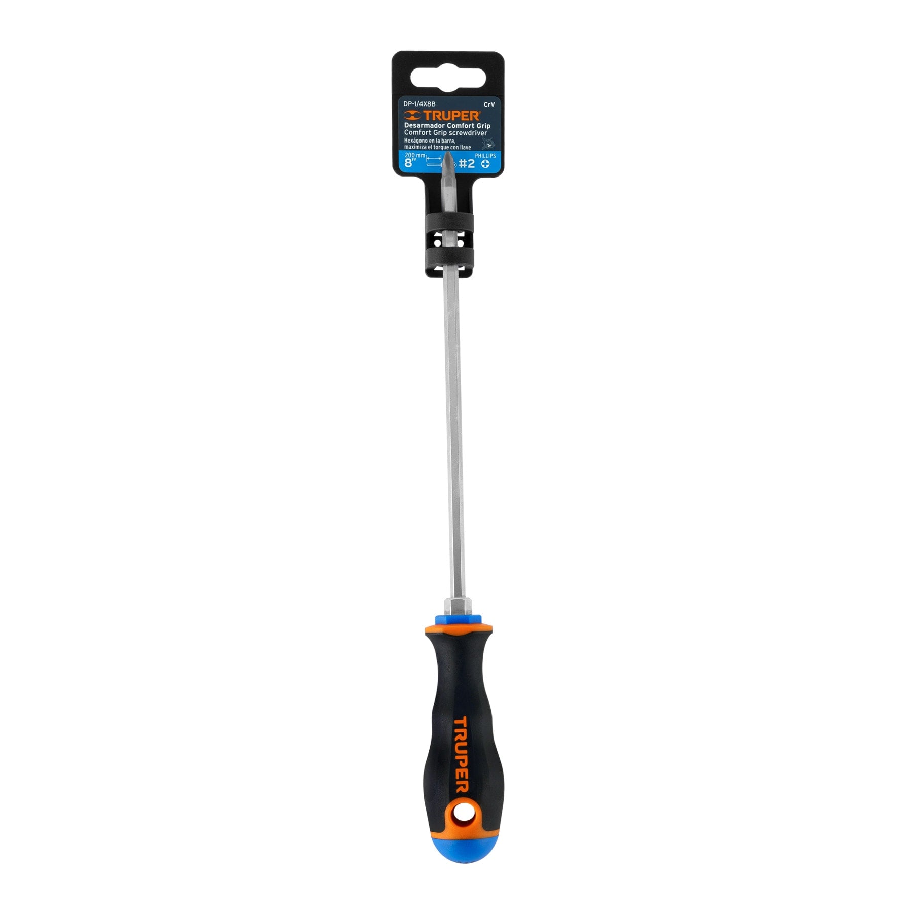 Desarmador de cruz 1/4" x 8" mango Comfort Grip, Truper