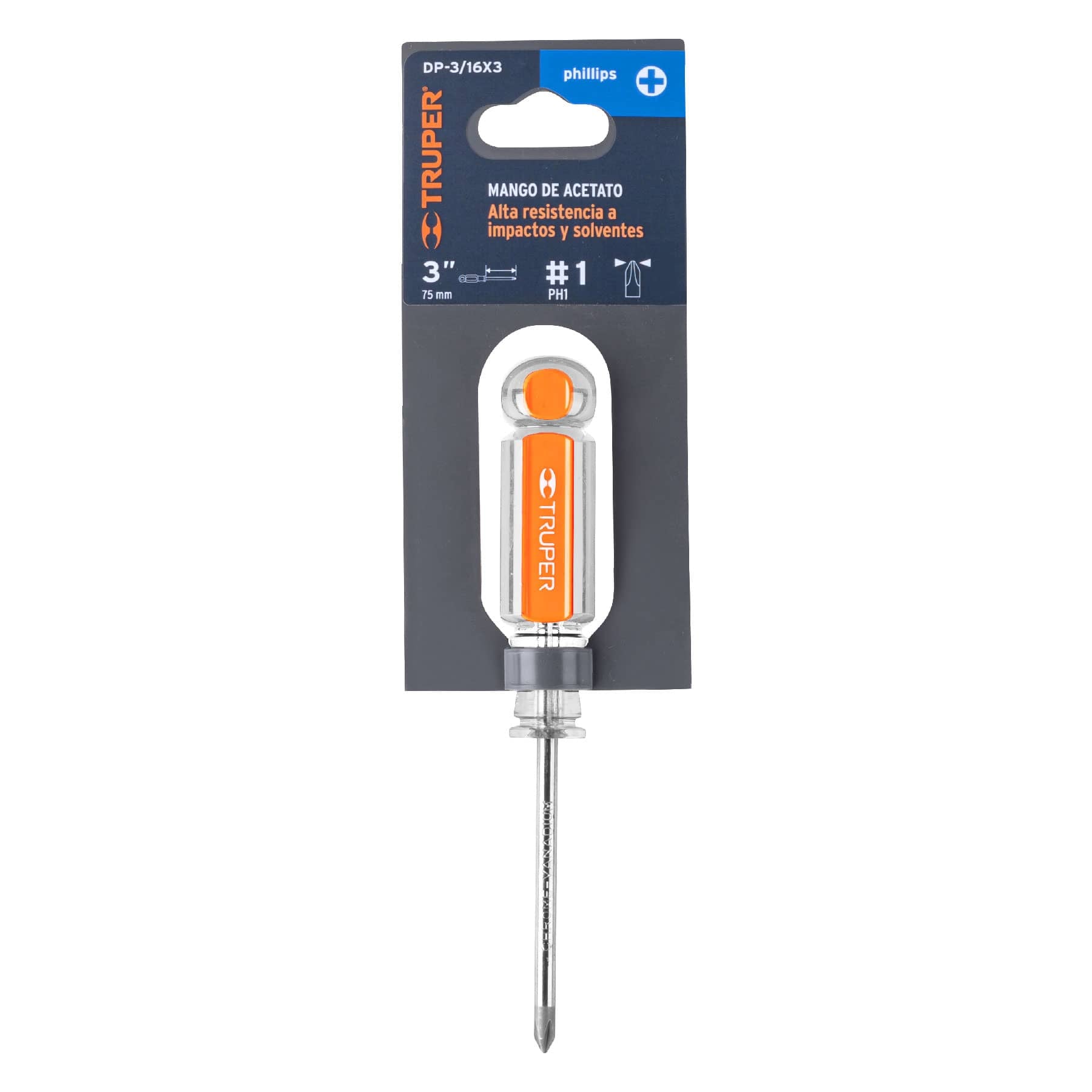 Desarmador de cruz 3/16" x 3" mango de acetato, Truper