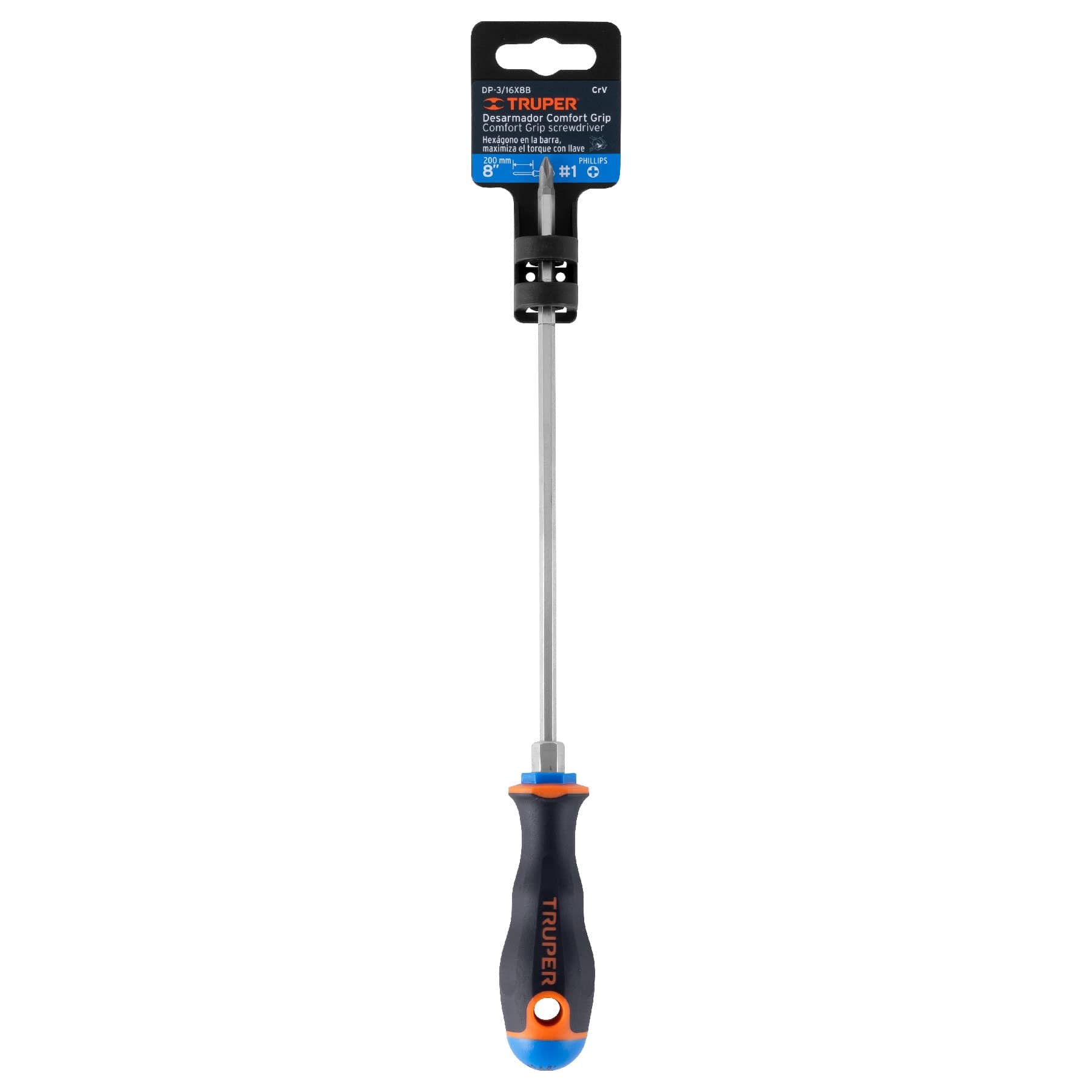 Desarmador de cruz 3/16" x 8" mango Comfort Grip, Truper