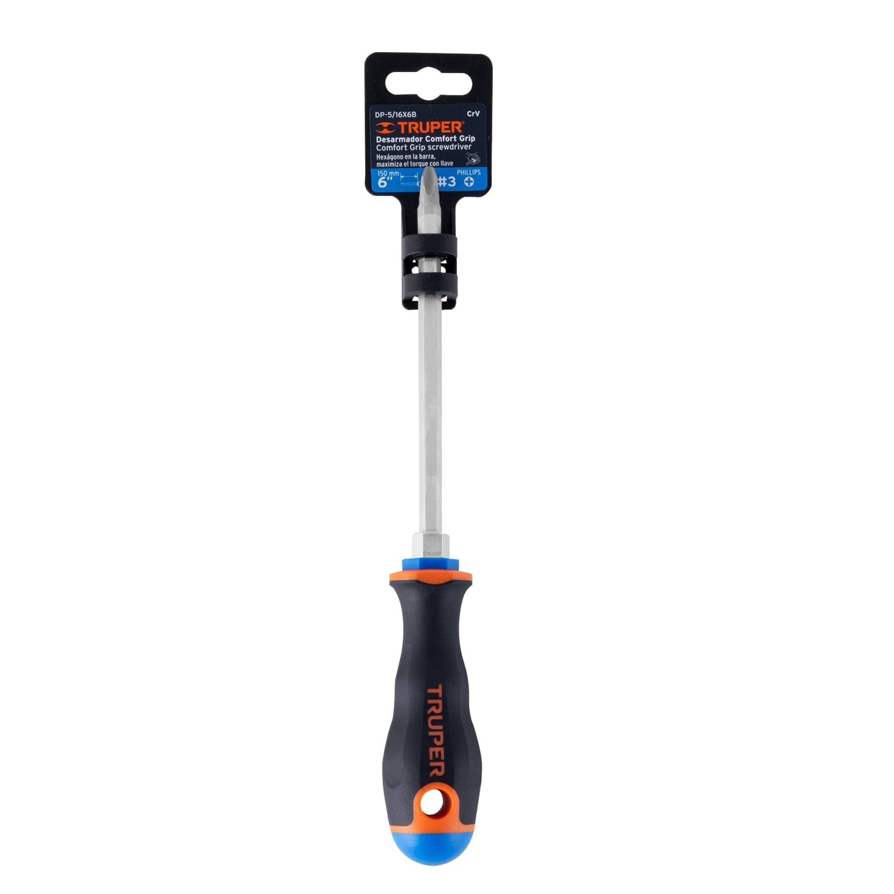 Desarmador de cruz 5/16" x 6" mango Comfort Grip, Truper