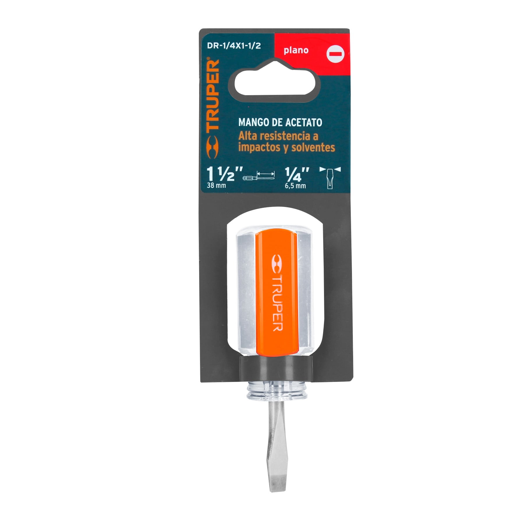 Desarmador plano 1/4" x 1-1/2" mango de acetato, Truper