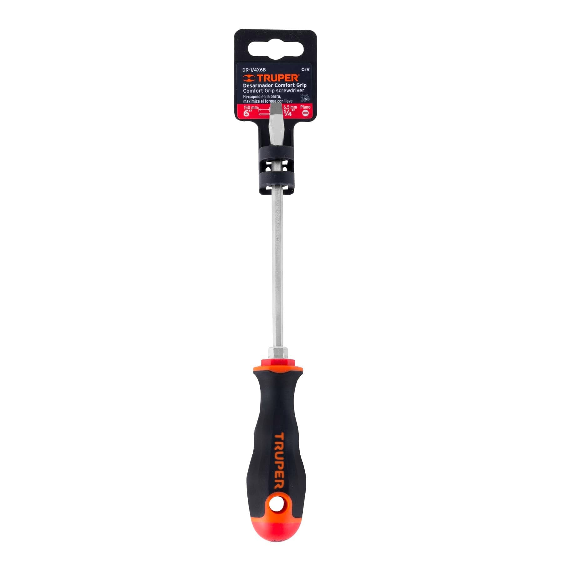 Desarmador plano 1/4" x 6" mango Comfort Grip, Truper