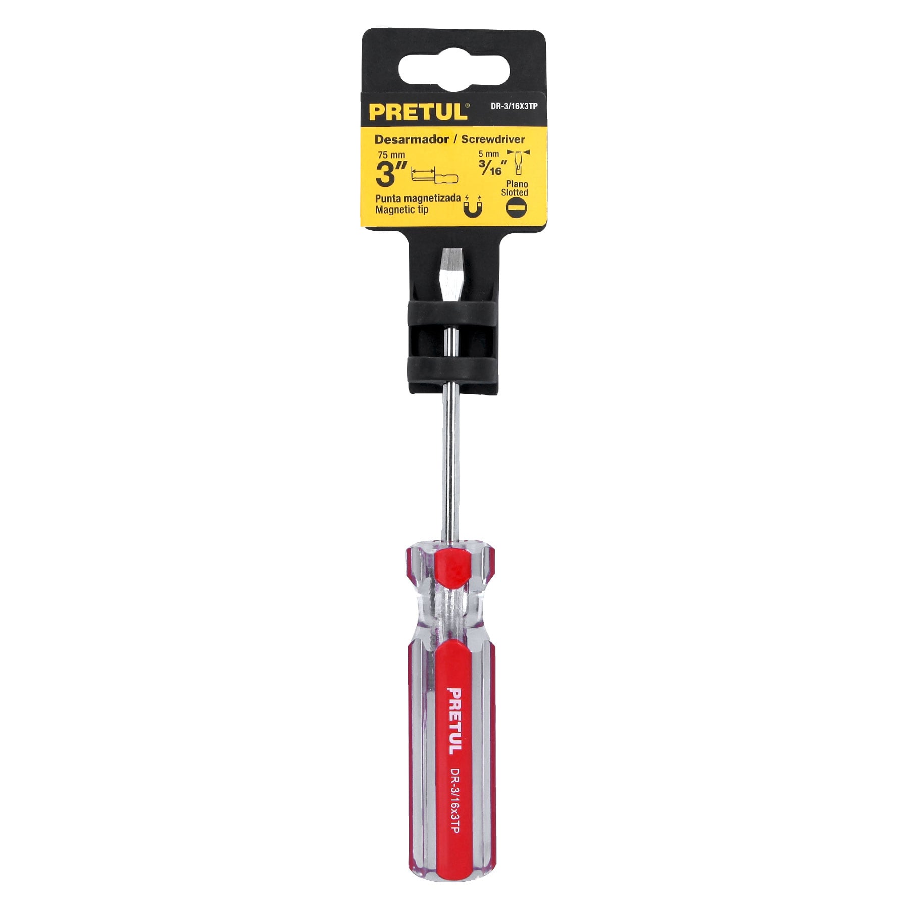 Desarmador plano 3/16 x 3" mango de PVC, Pretul