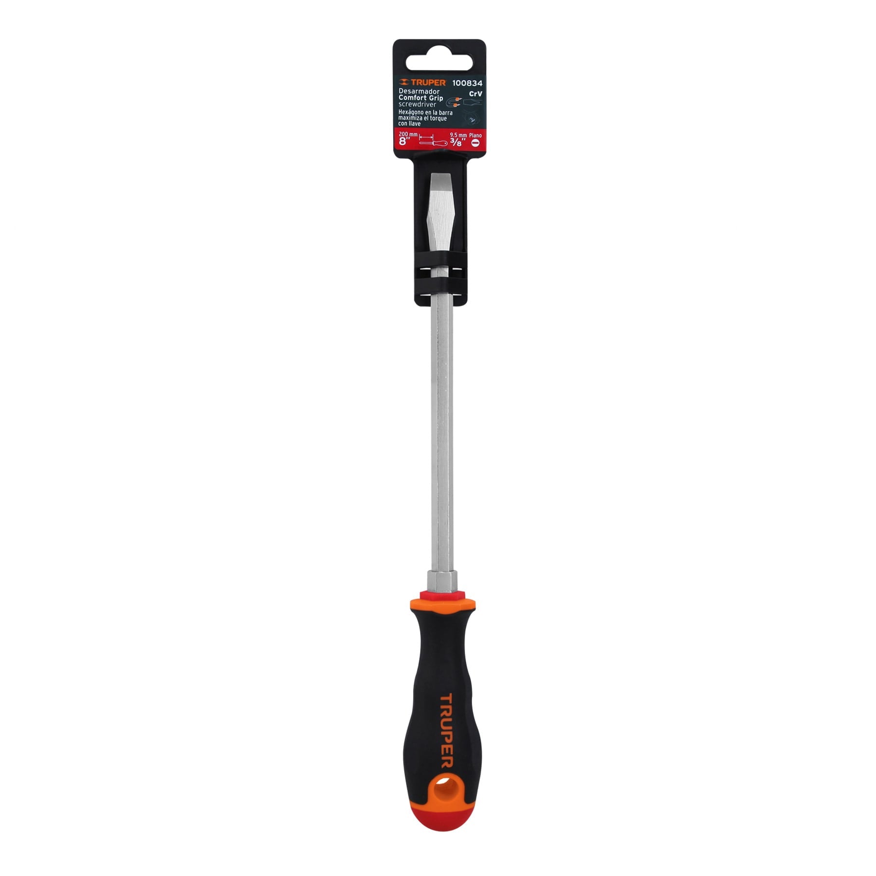 Desarmador plano 3/8" x 8" mango Comfort Grip, Truper