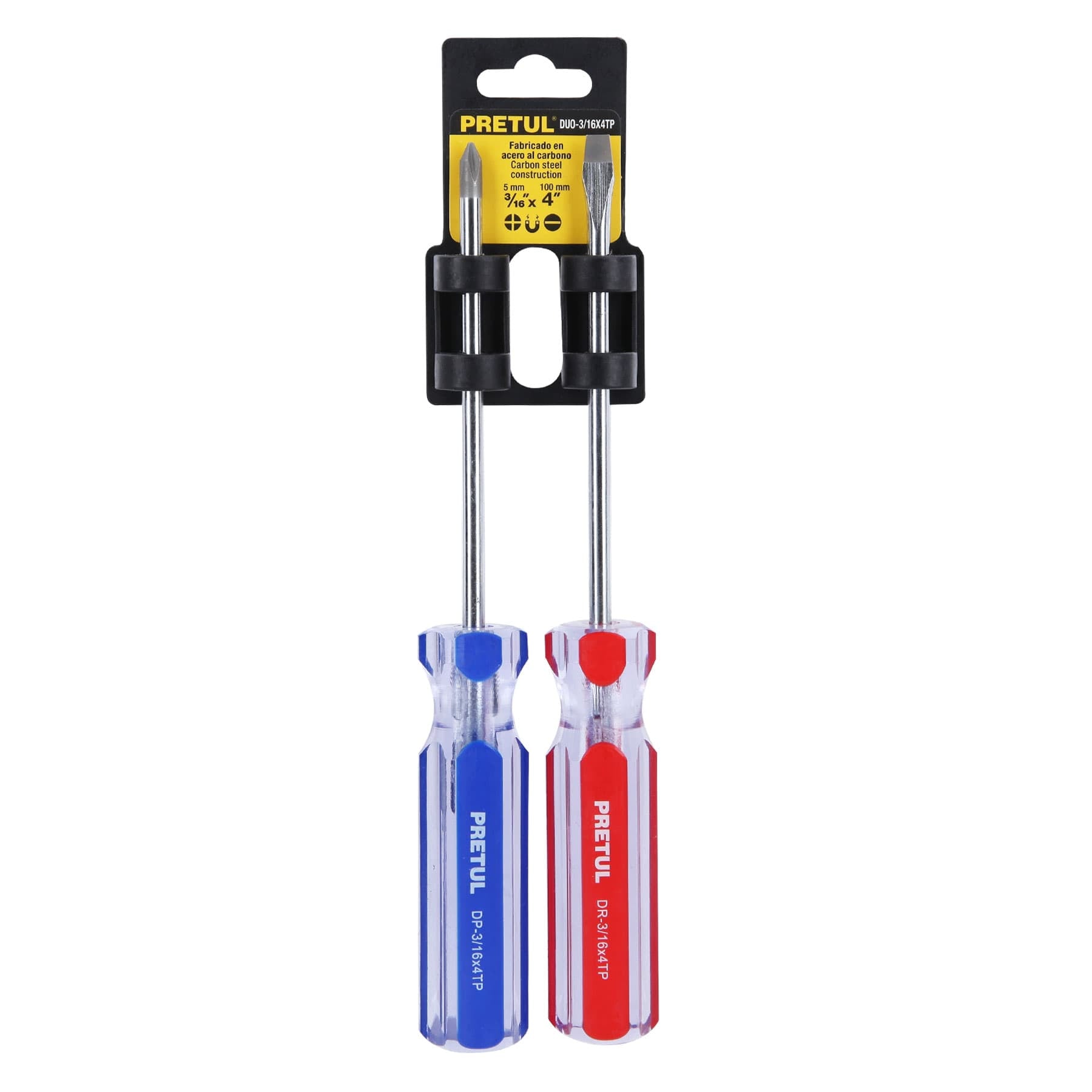 Dúo de desarmadores 3/16 x 4" mango de PVC, Pretul