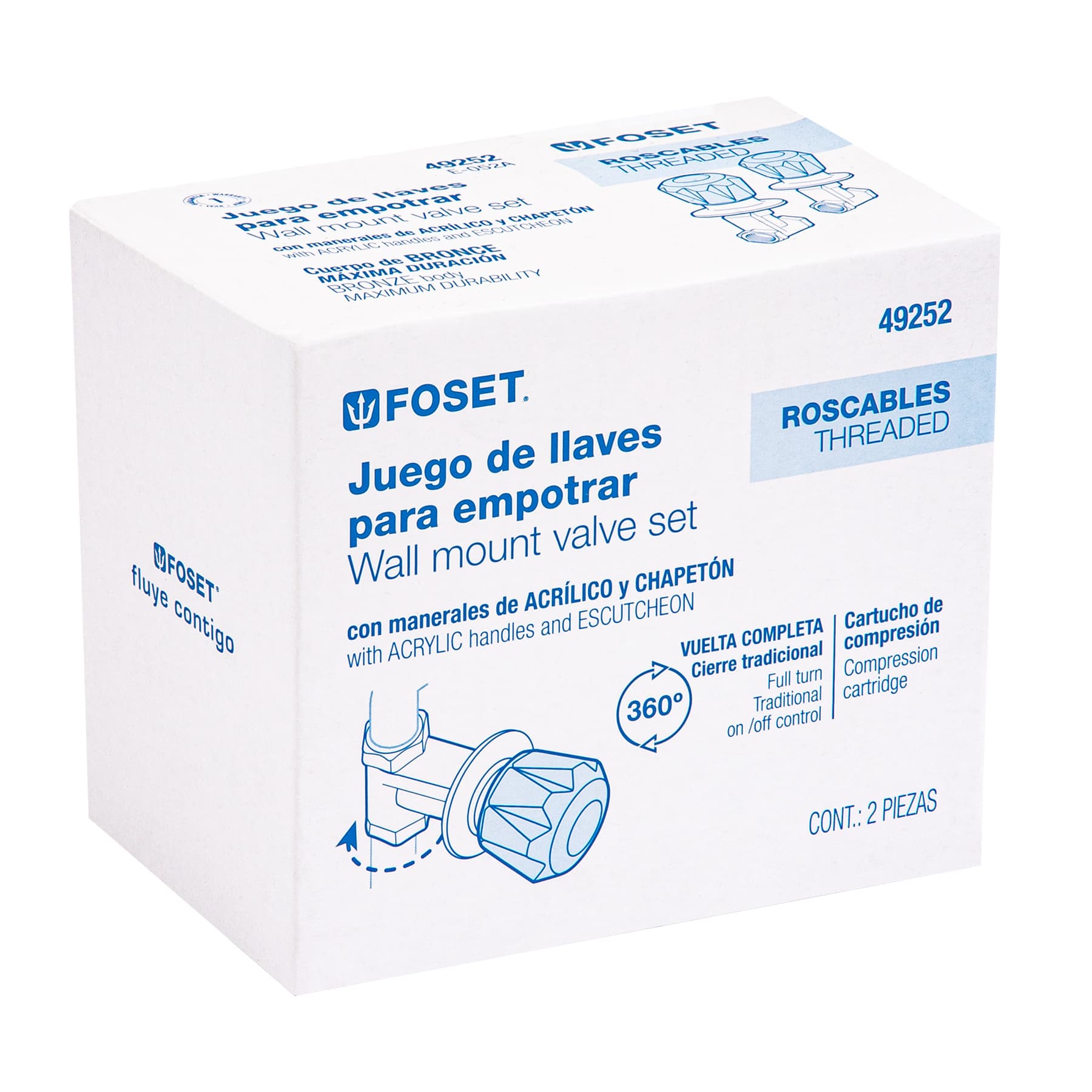 Juego llaves empotrar roscables, maneral acrílico, Foset