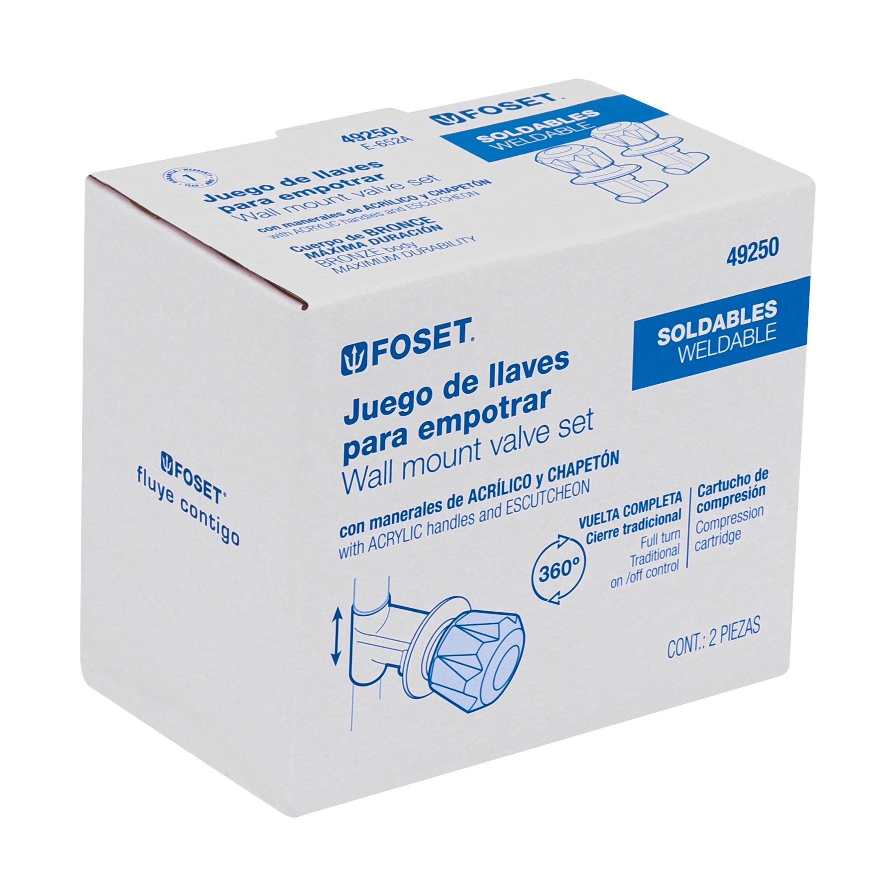 Juego llaves empotrar soldables, maneral acrílico, Foset