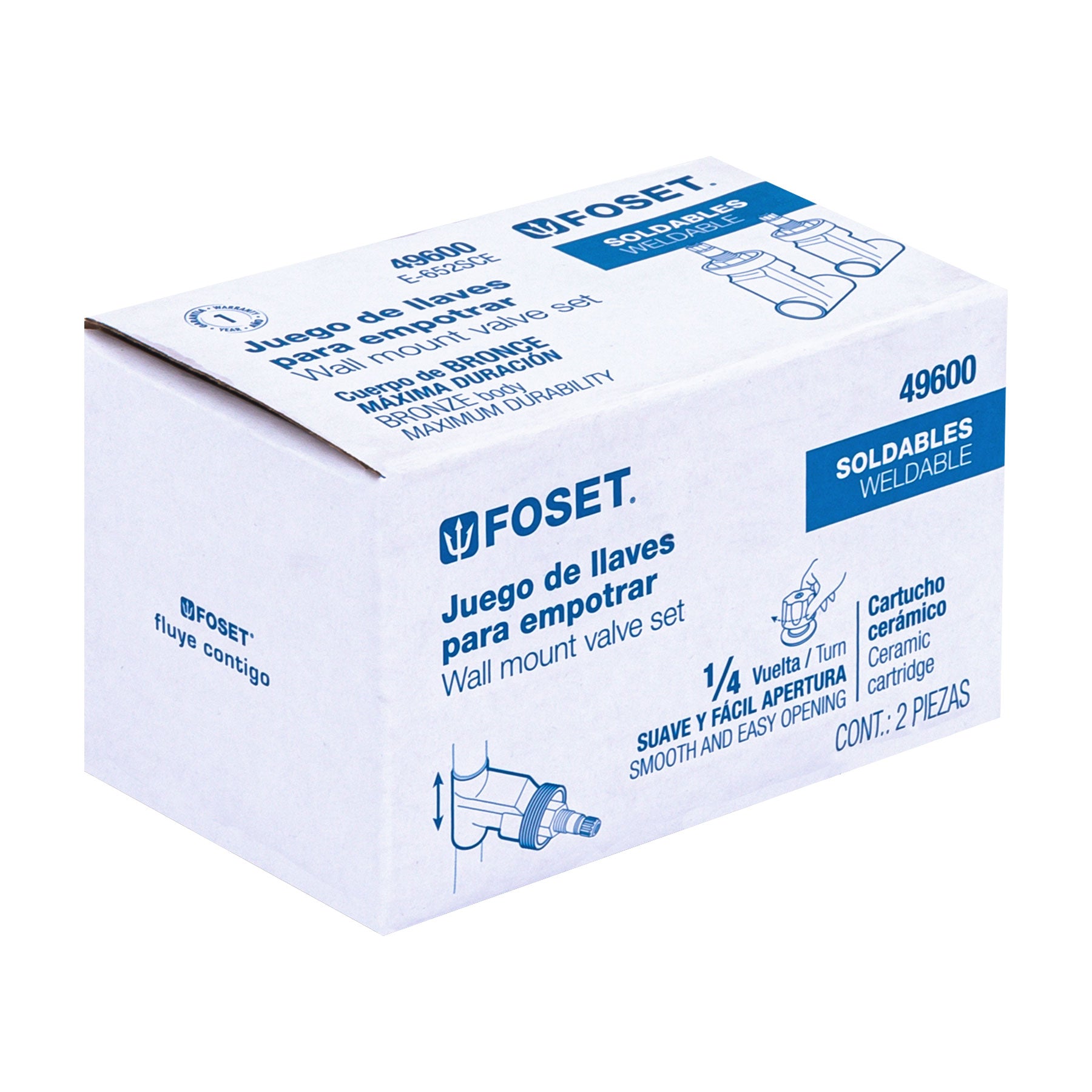 Juego llaves empotrar soldables, 1/4 vuelta, s/maneral,Foset