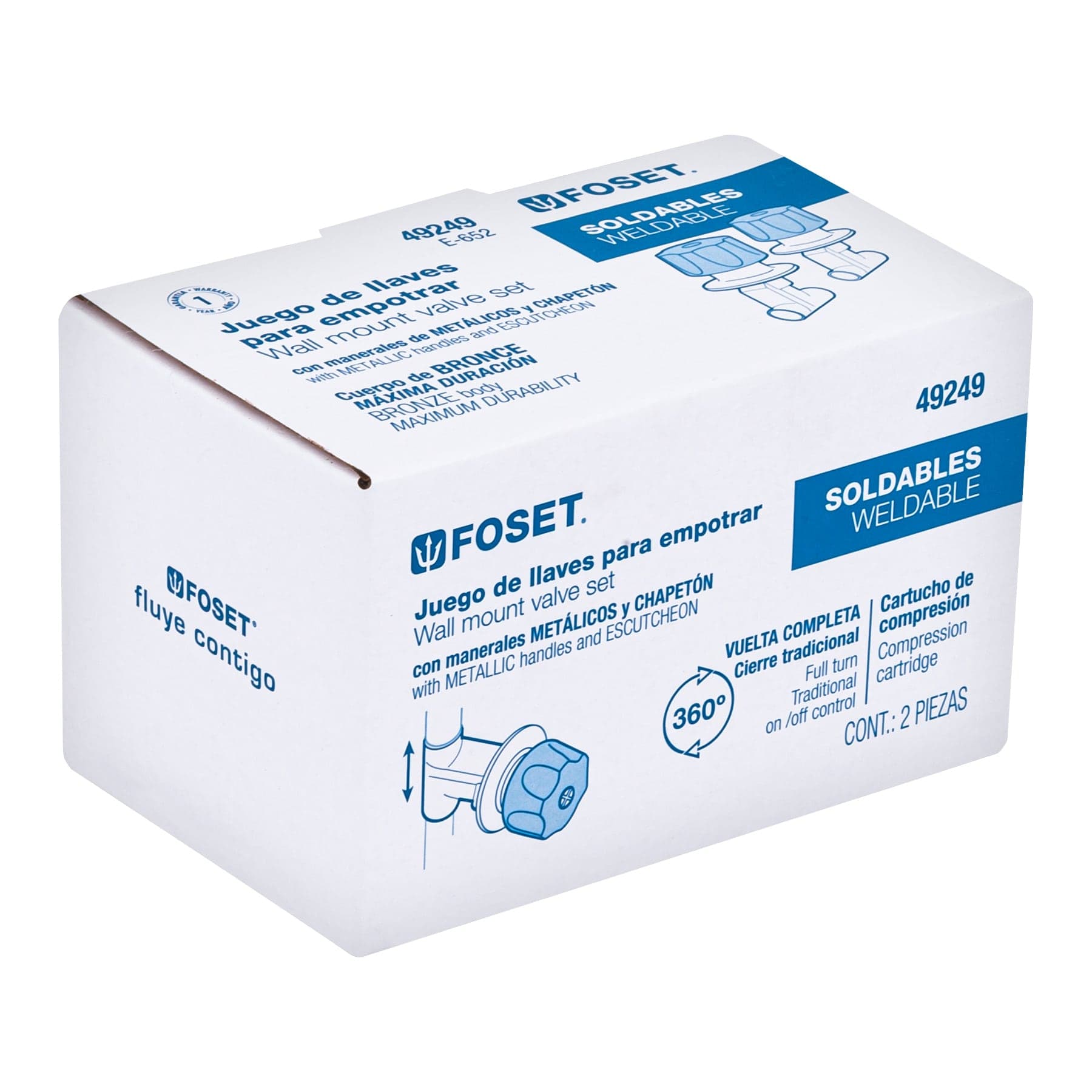 Juego llaves empotrar soldables, maneral metálico, Foset