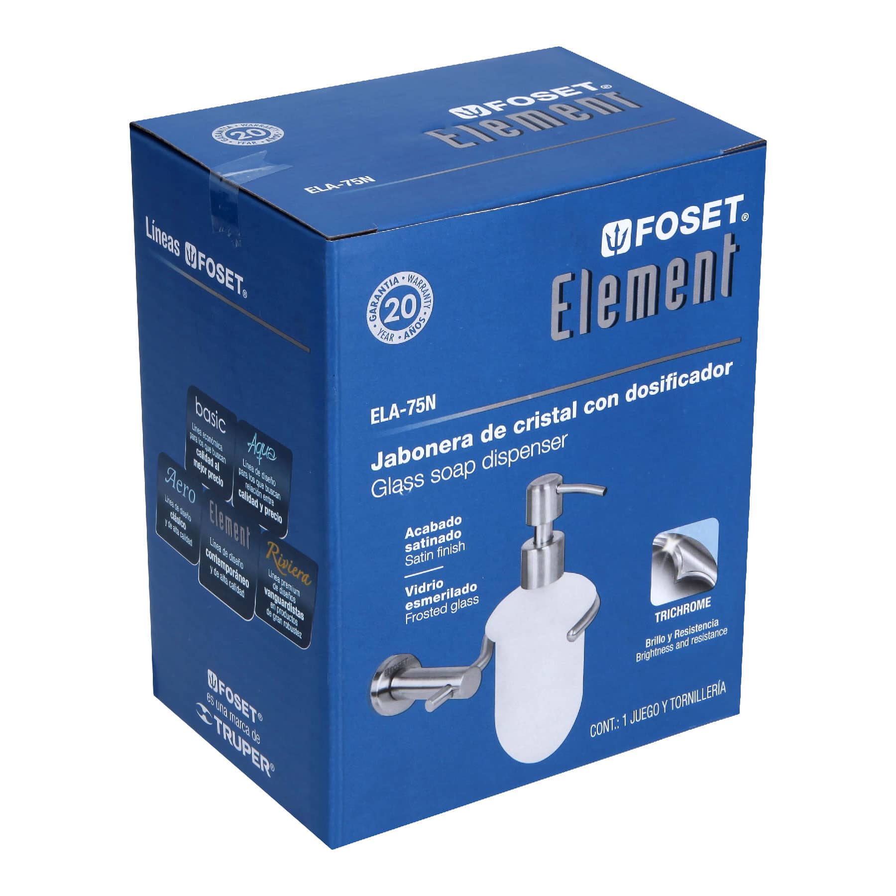 Dispensador de jabón a pared en acabado satín, Foset Element