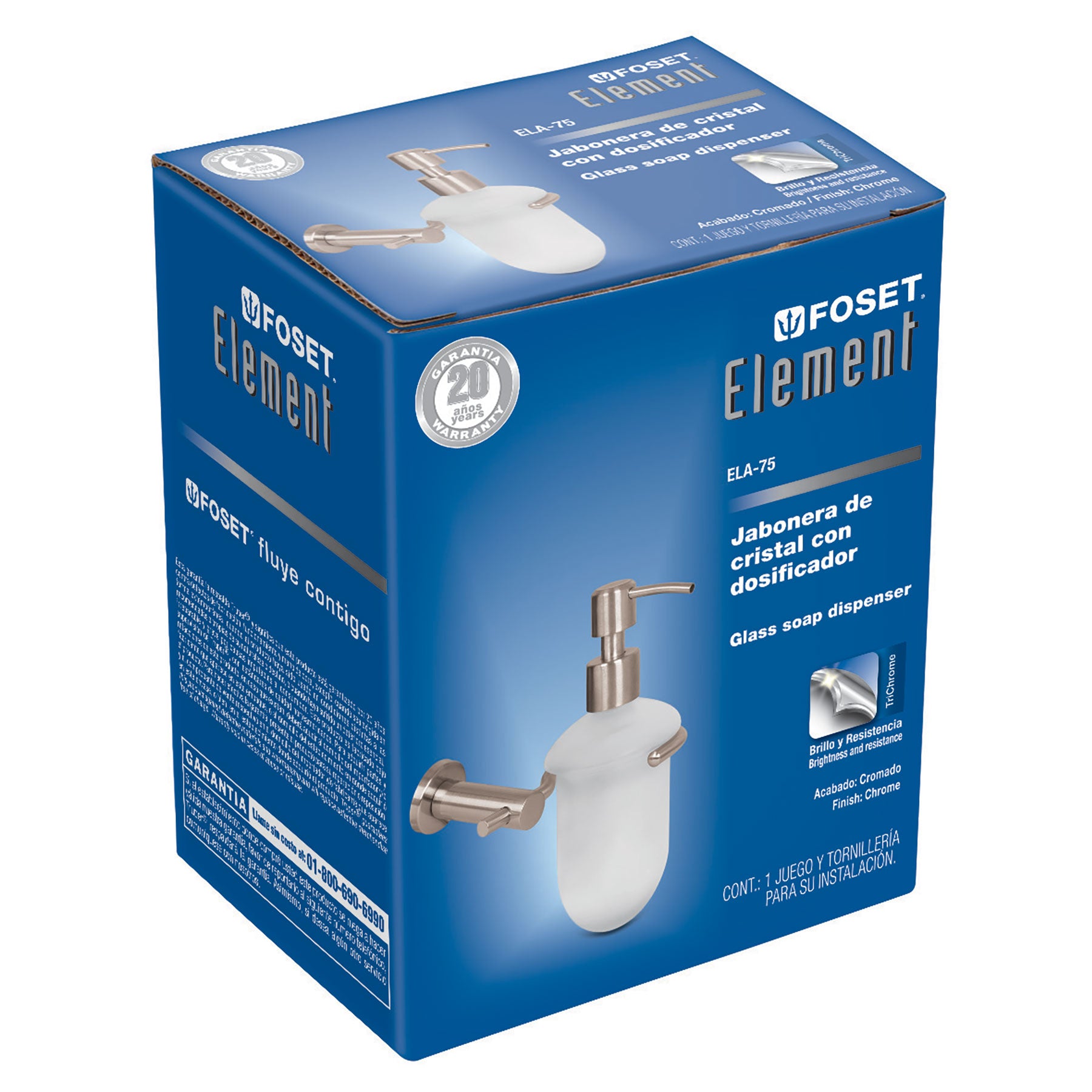 Dispensador de jabón a pared en acabado cromo, Foset Element