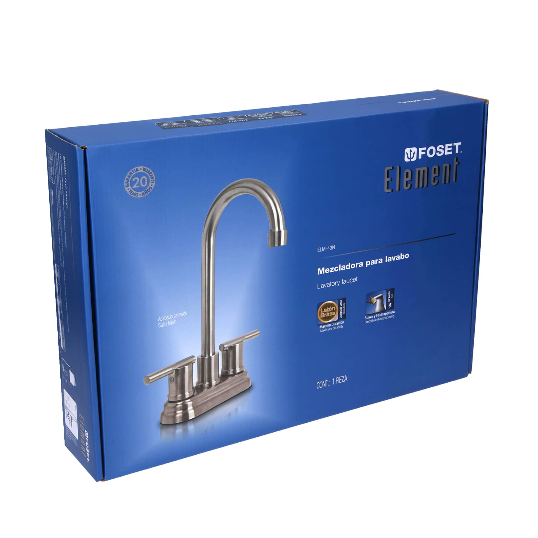 Mezcladora satín 4" para lavabo cuello tipo bar, Element