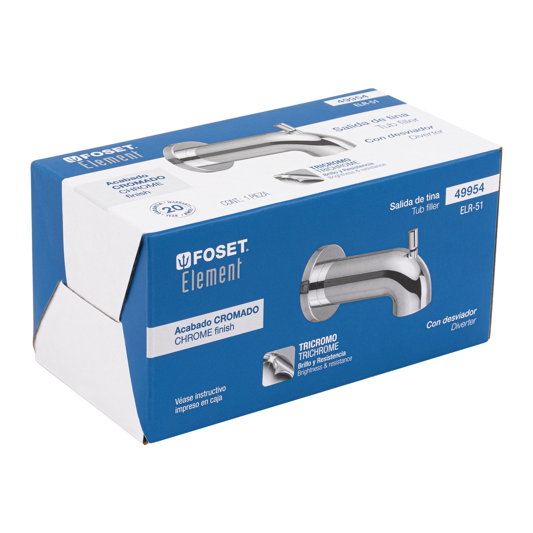 Salida de tina con desviador, cromo, Foset ELEMENT