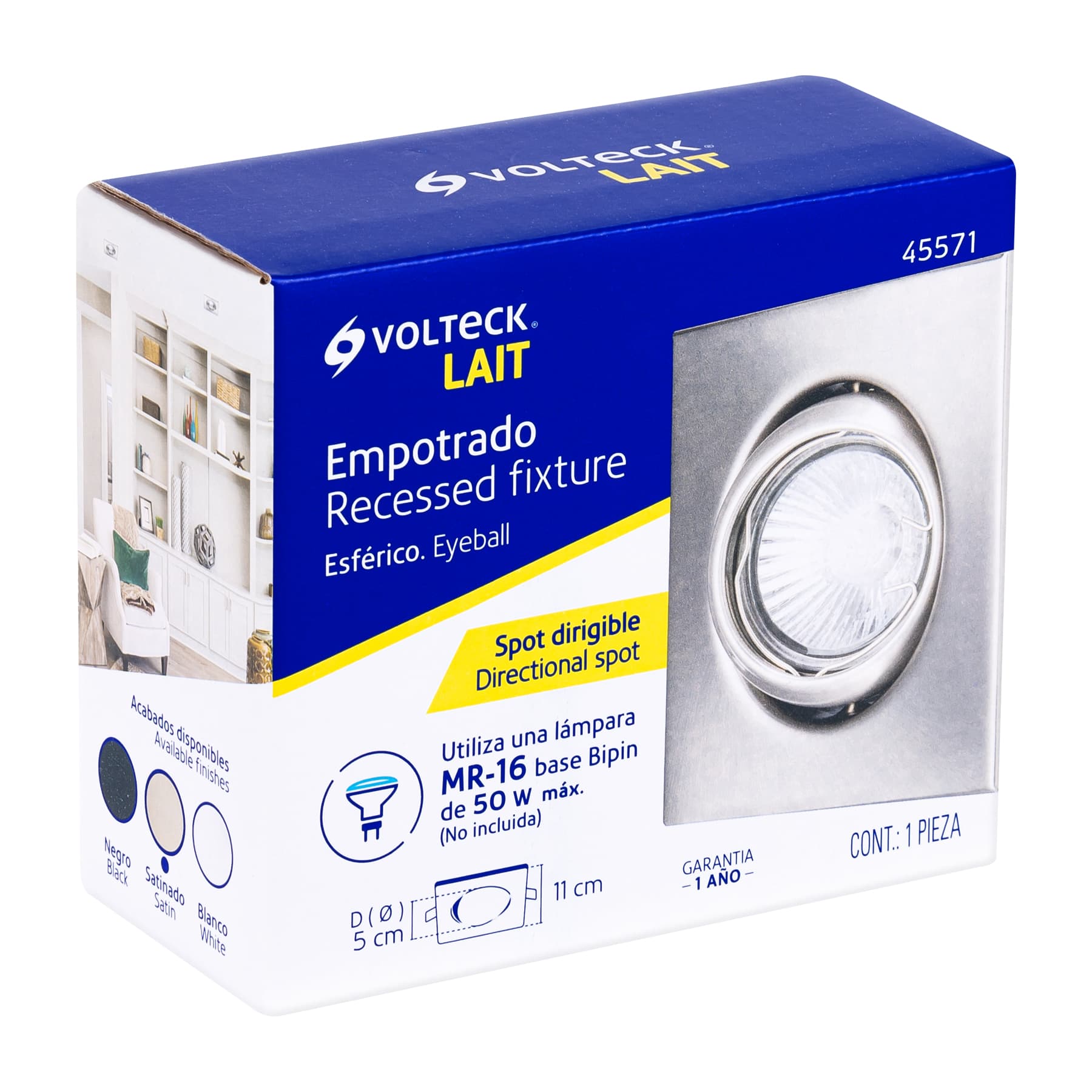 Luminario cuadrado satín spot esférico, lámpara no incluida