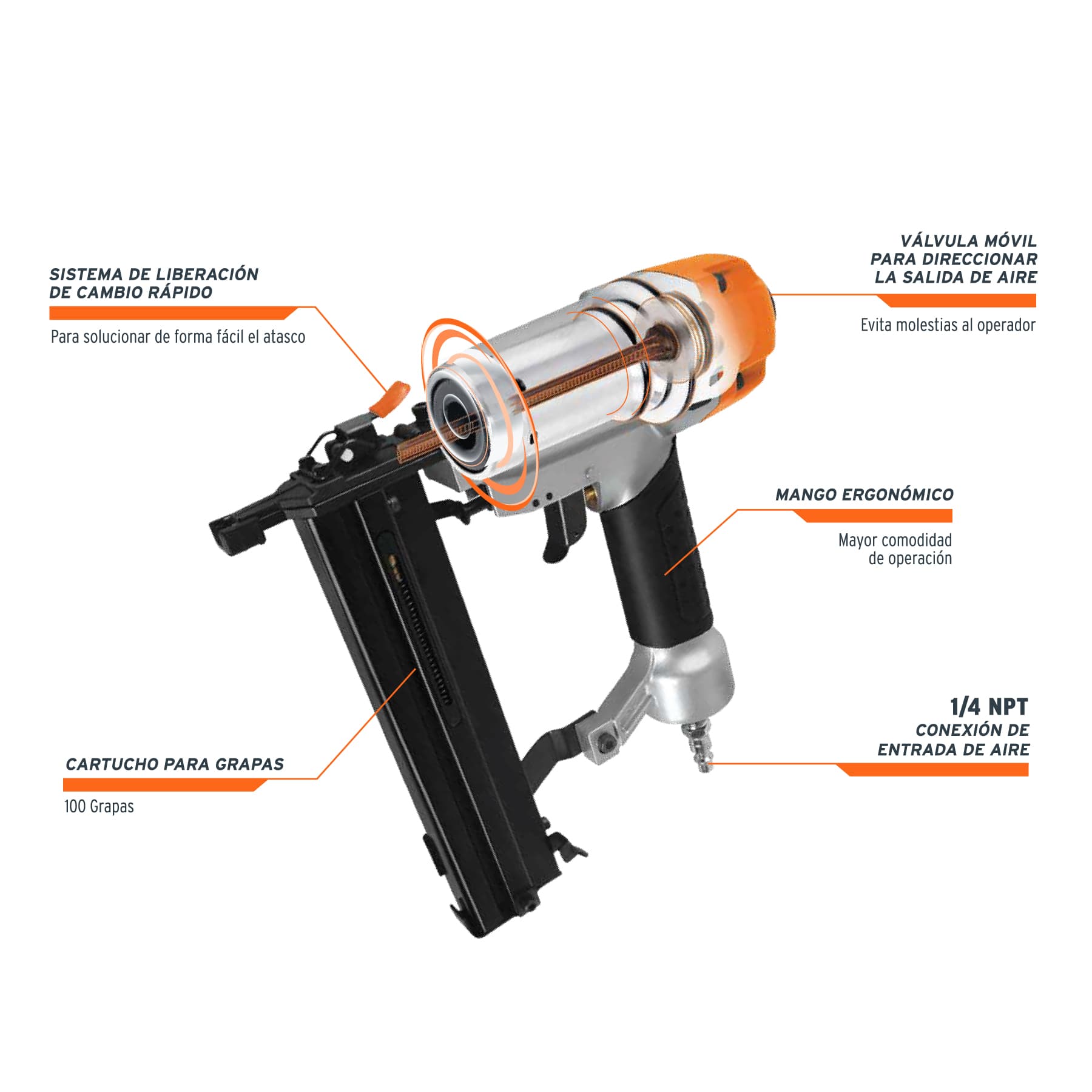 Engrapadora neumática, calibre 18, Truper
