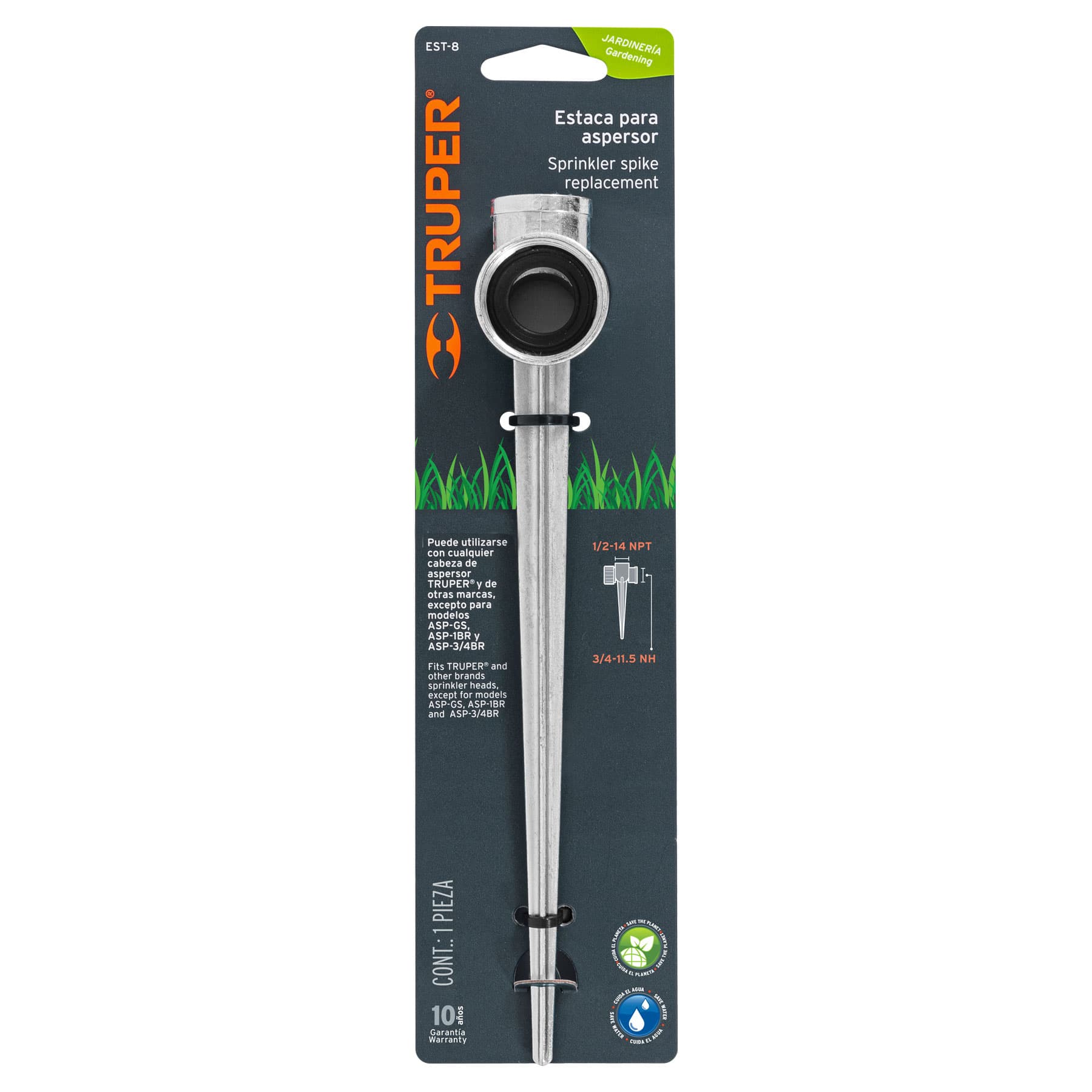 Estaca metálica universal 8" dos vías, para aspersor, Truper