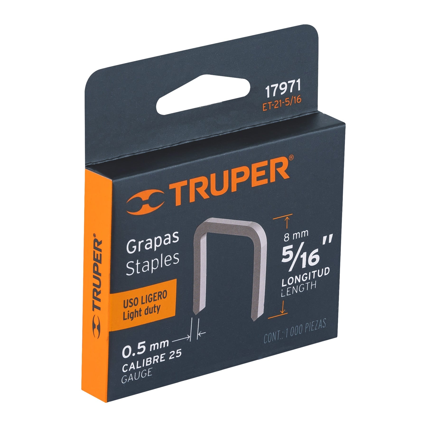 Caja con 1000 grapas 5/16"corona 11.3 mm para ET-21, Truper