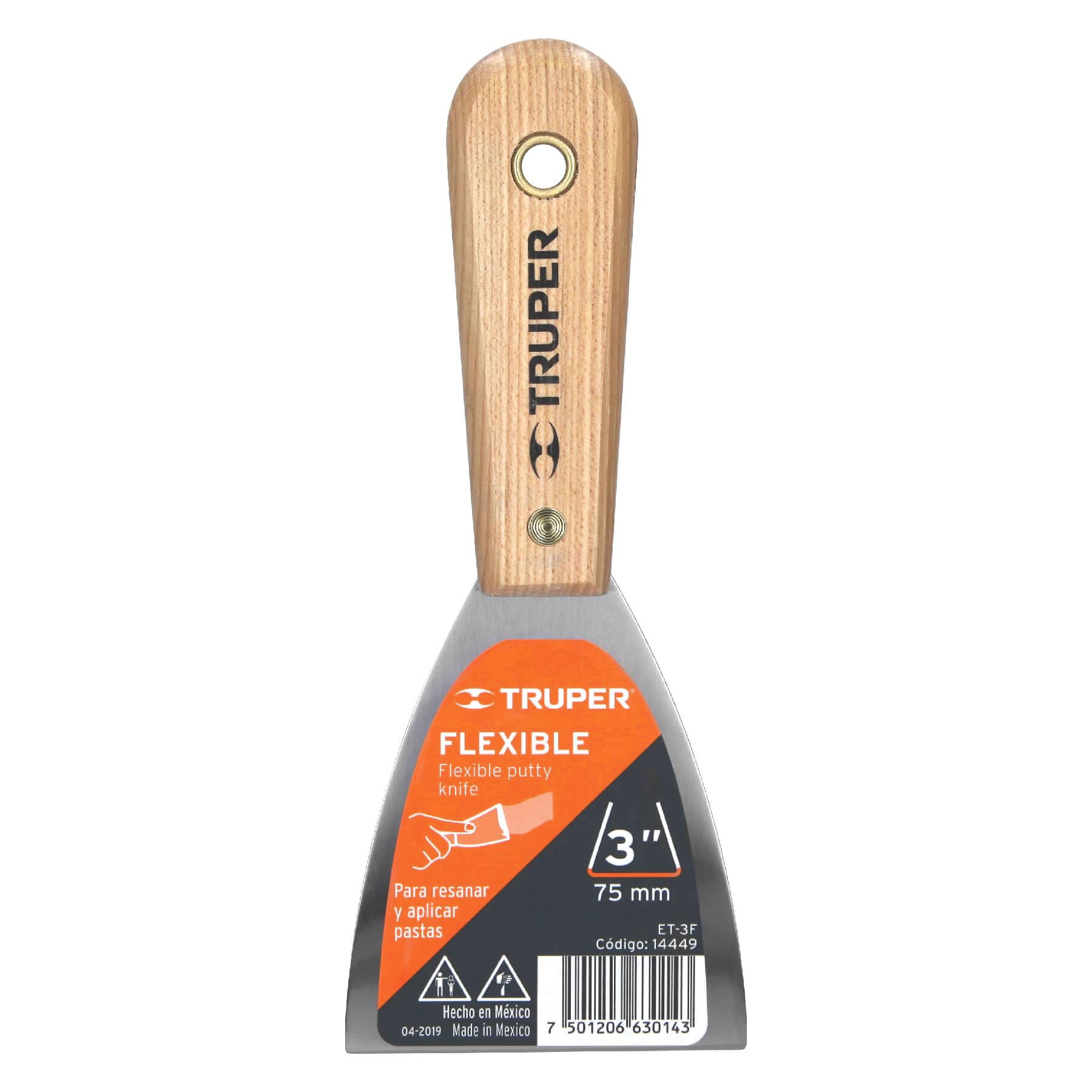 Espátula flexible 3" con mango de madera, Truper