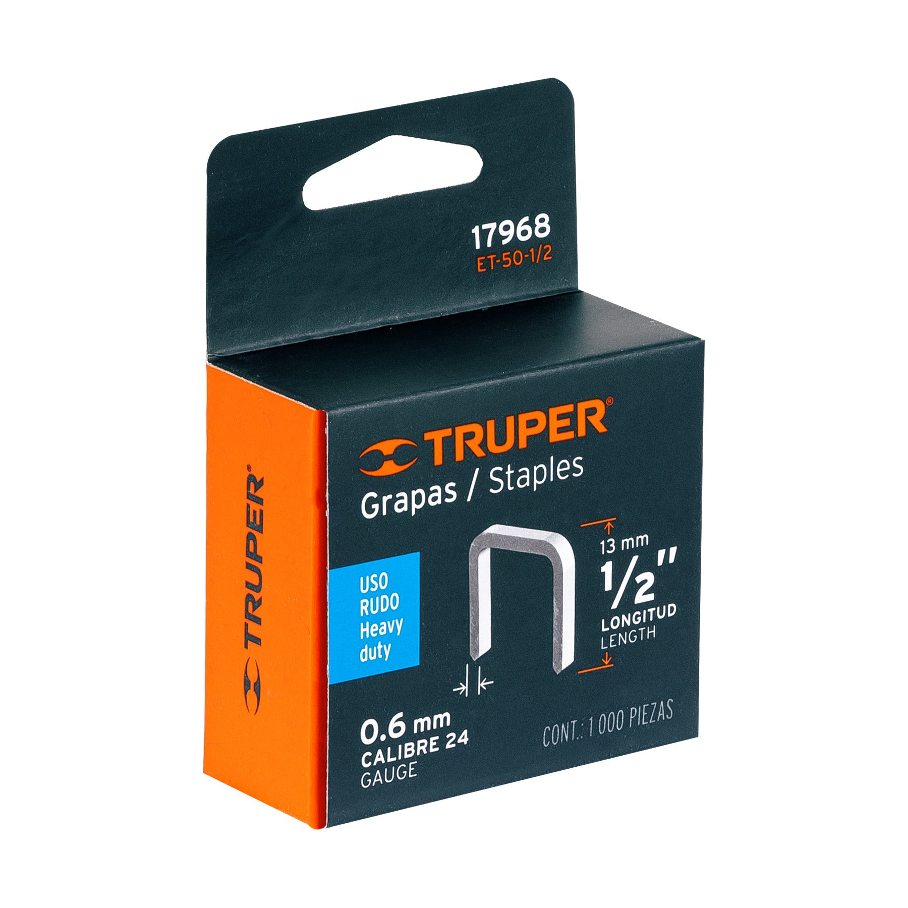 Caja con 1000 grapas 1/2" corona 10.7 mm para ET-50, Truper