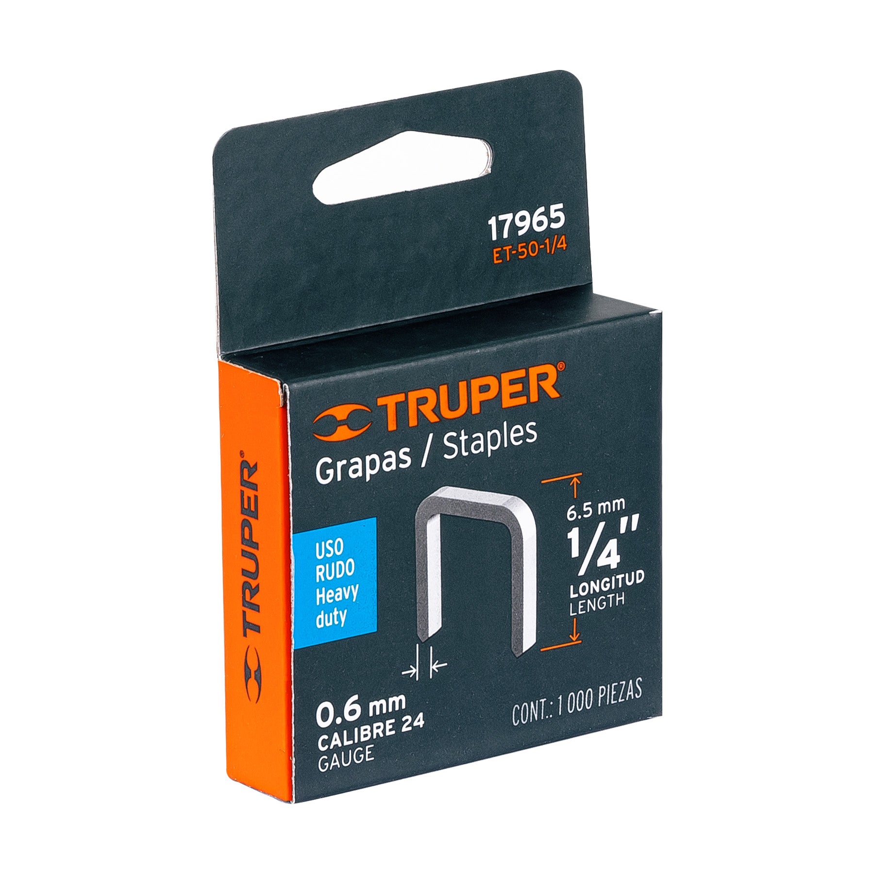 Caja con 1000 grapas 1/4" corona 10.7 mm para ET-50, Truper