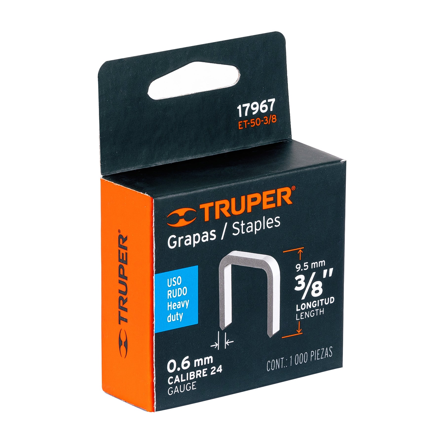 Caja con 1000 grapas 3/8" corona 10.7 mm para ET-50, Truper