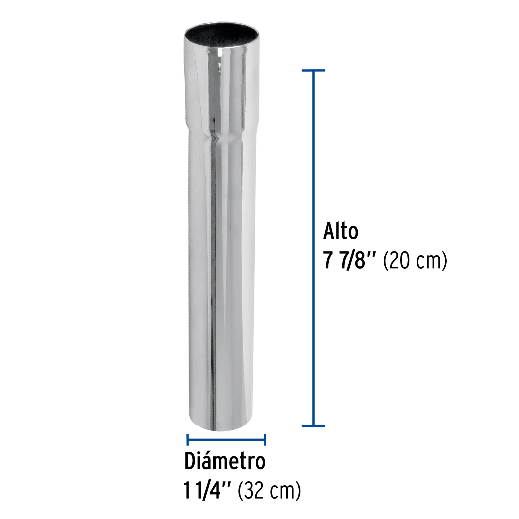 Extensión 20 cm latón cromado para contra de lavabo, 1-1/4"
