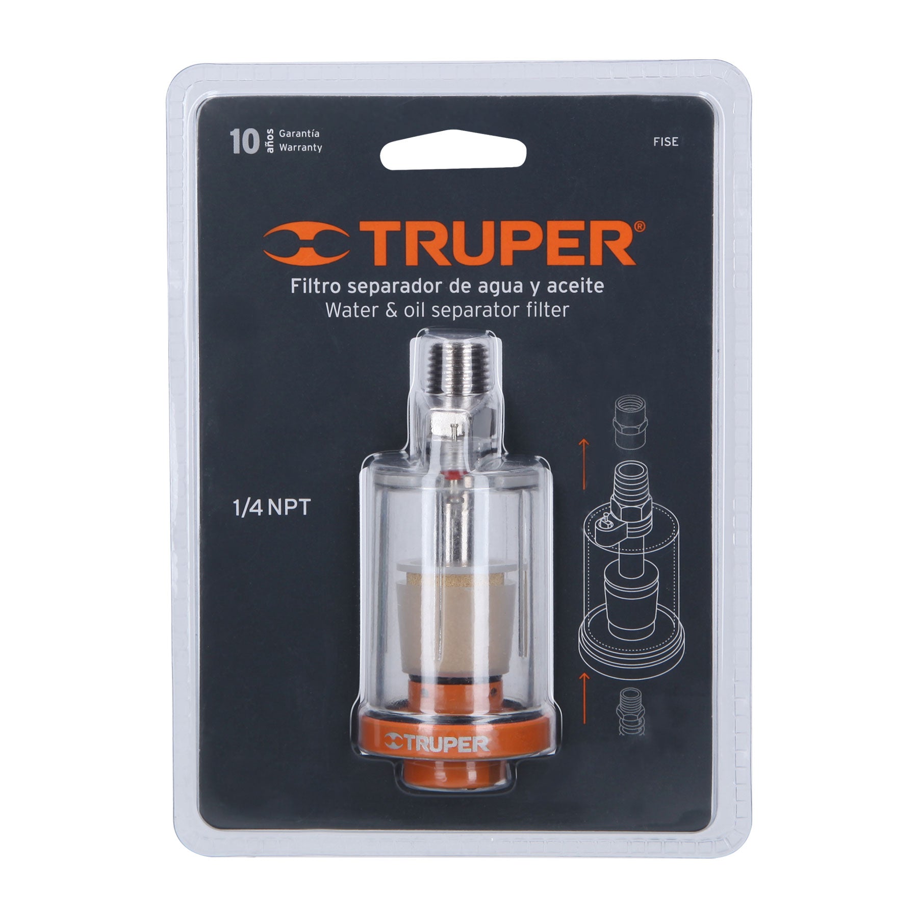 Filtro separador de agua y aceite, cuerda 1/4" NPT, Truper
