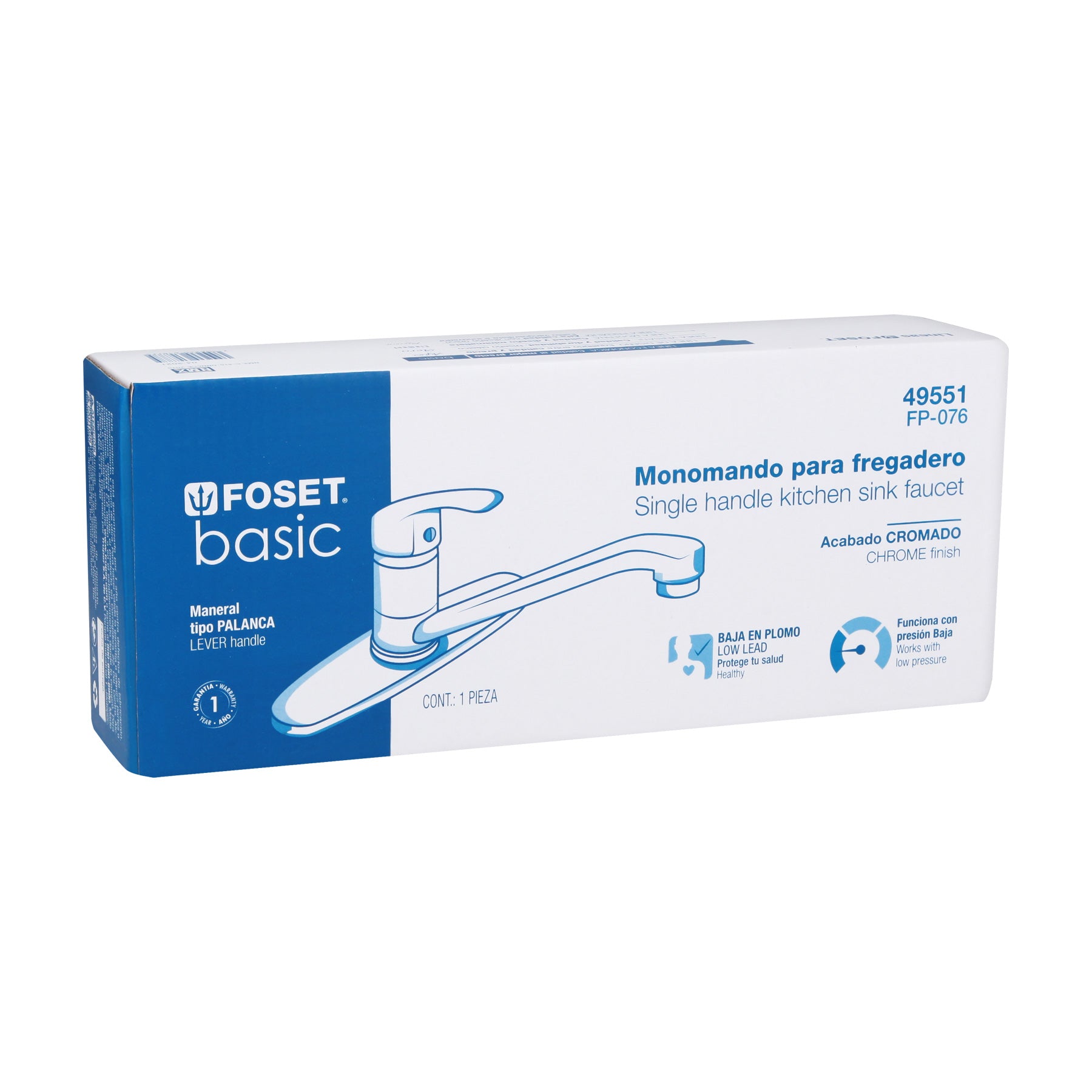 Monomando fregadero, ABS, cuello recto, BASIC