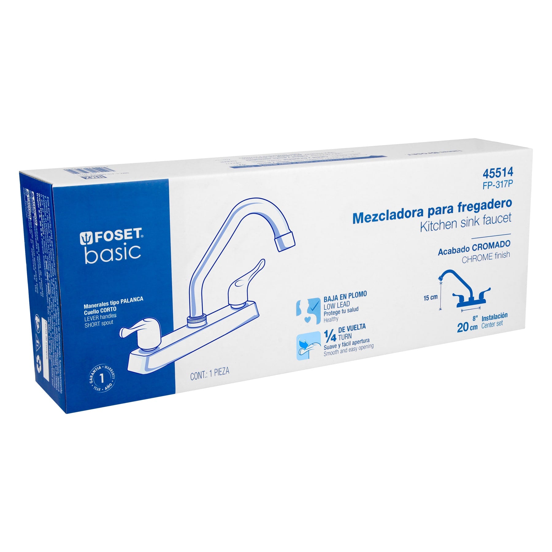 Mezcladora 8" fregadero, ABS, cuello corto, palanca, BASIC