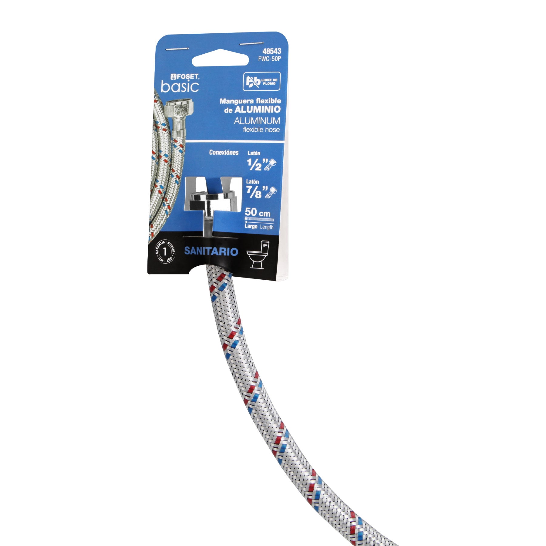 Manguera para WC, aluminio, 1/2" x 7/8", 50 cm, Basic