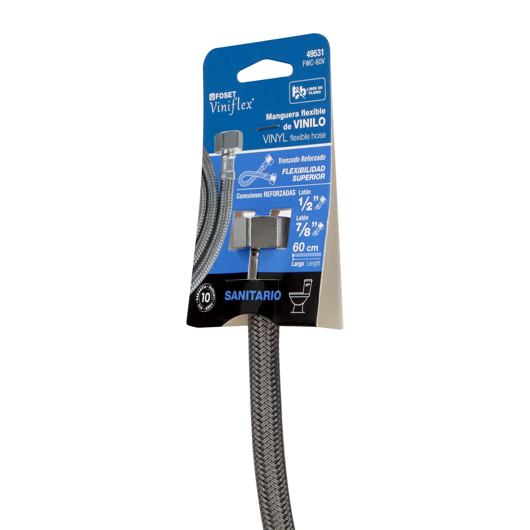 Manguera para WC, vinilo gris, 1/2" x 7/8", 60 cm