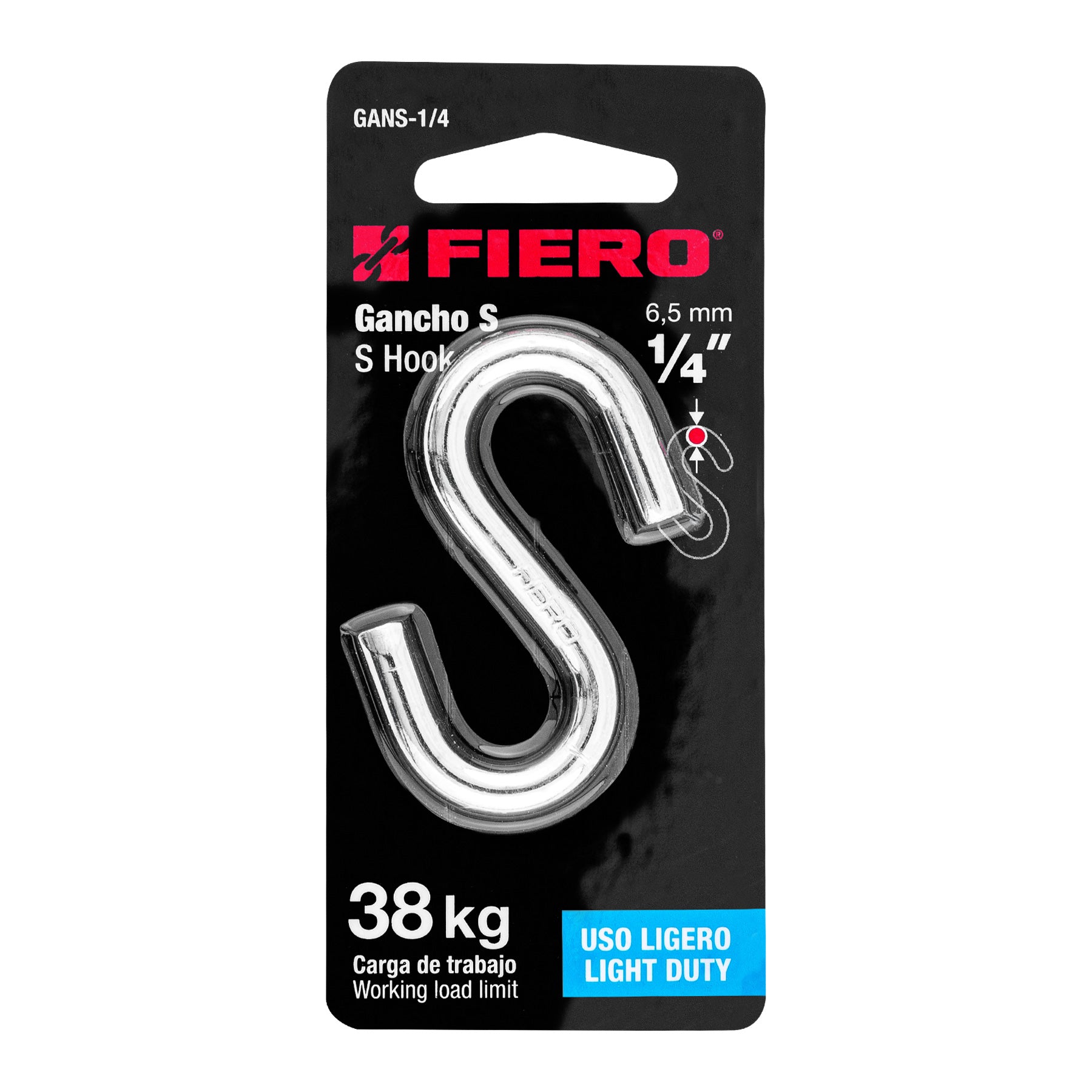 Gancho "S" de 1/4" de acero para cable, Fiero