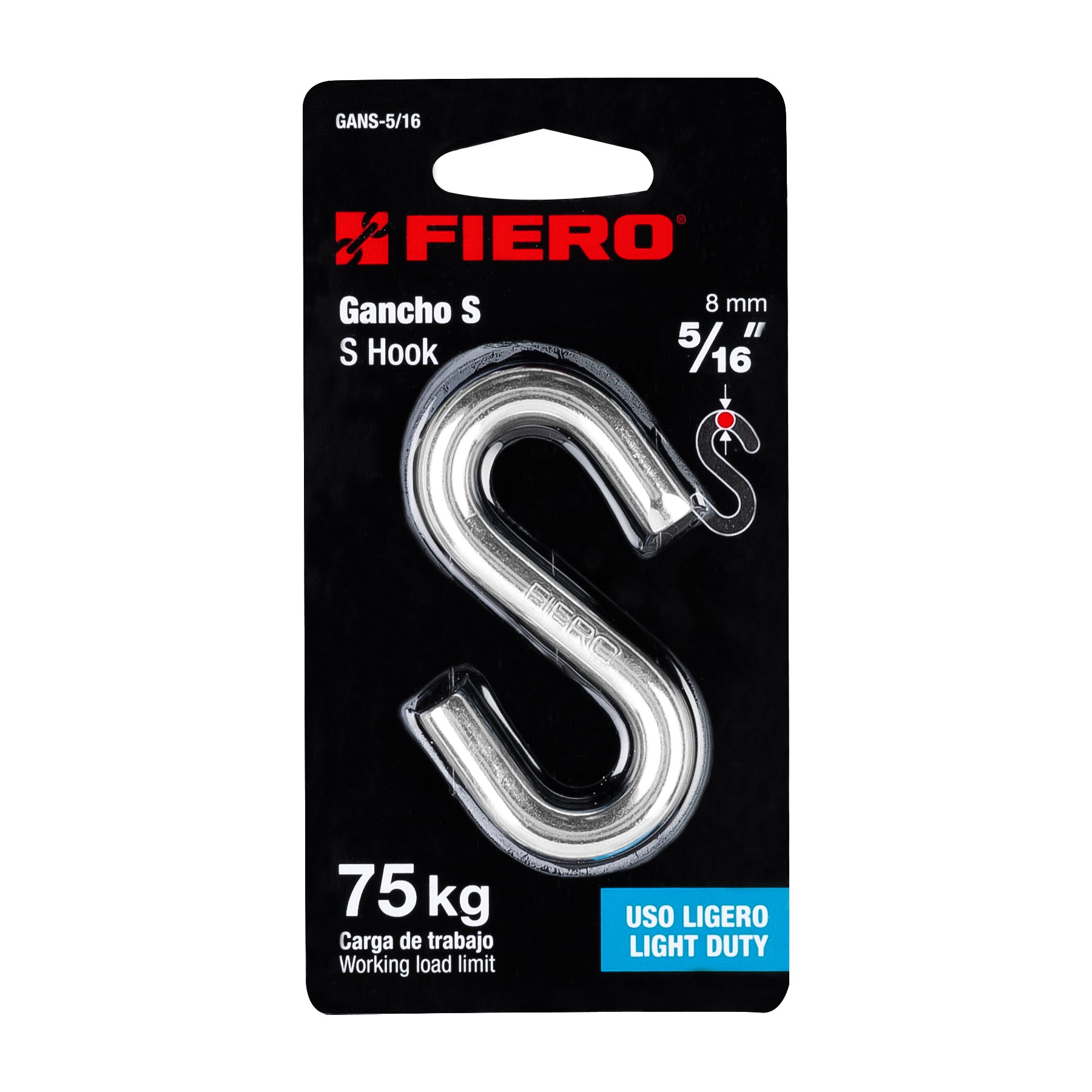 Gancho "S" de 5/16" de acero para cable, Fiero