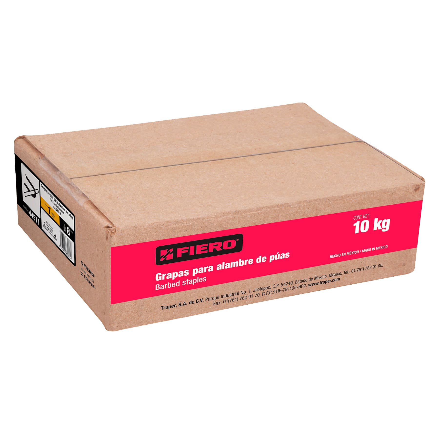 Caja con 10 kg de grapas 1" negras para alambre de púas, Fiero