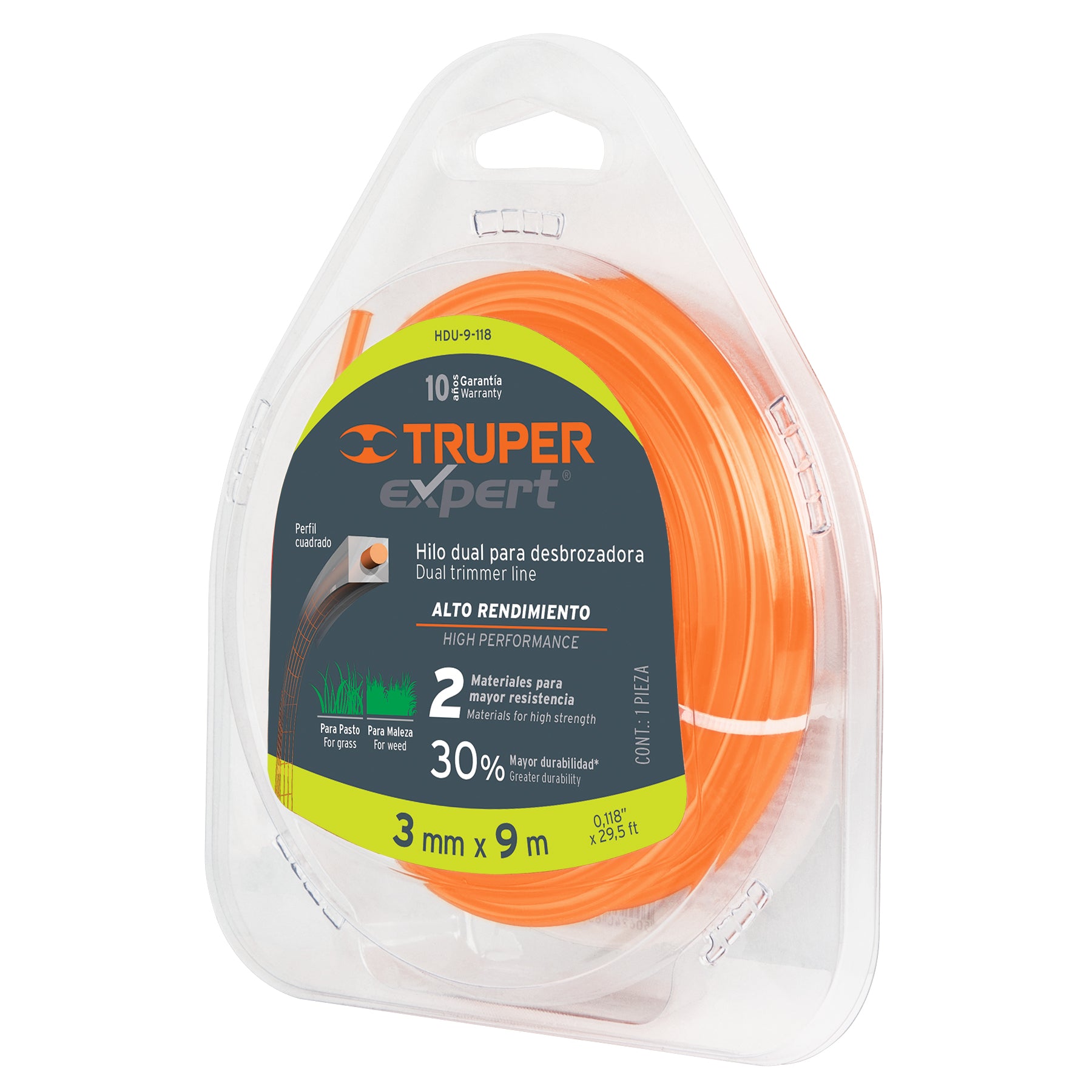 Hilo cuadrado dual para desbrozadora, 3mm x 9m, blíster Expert