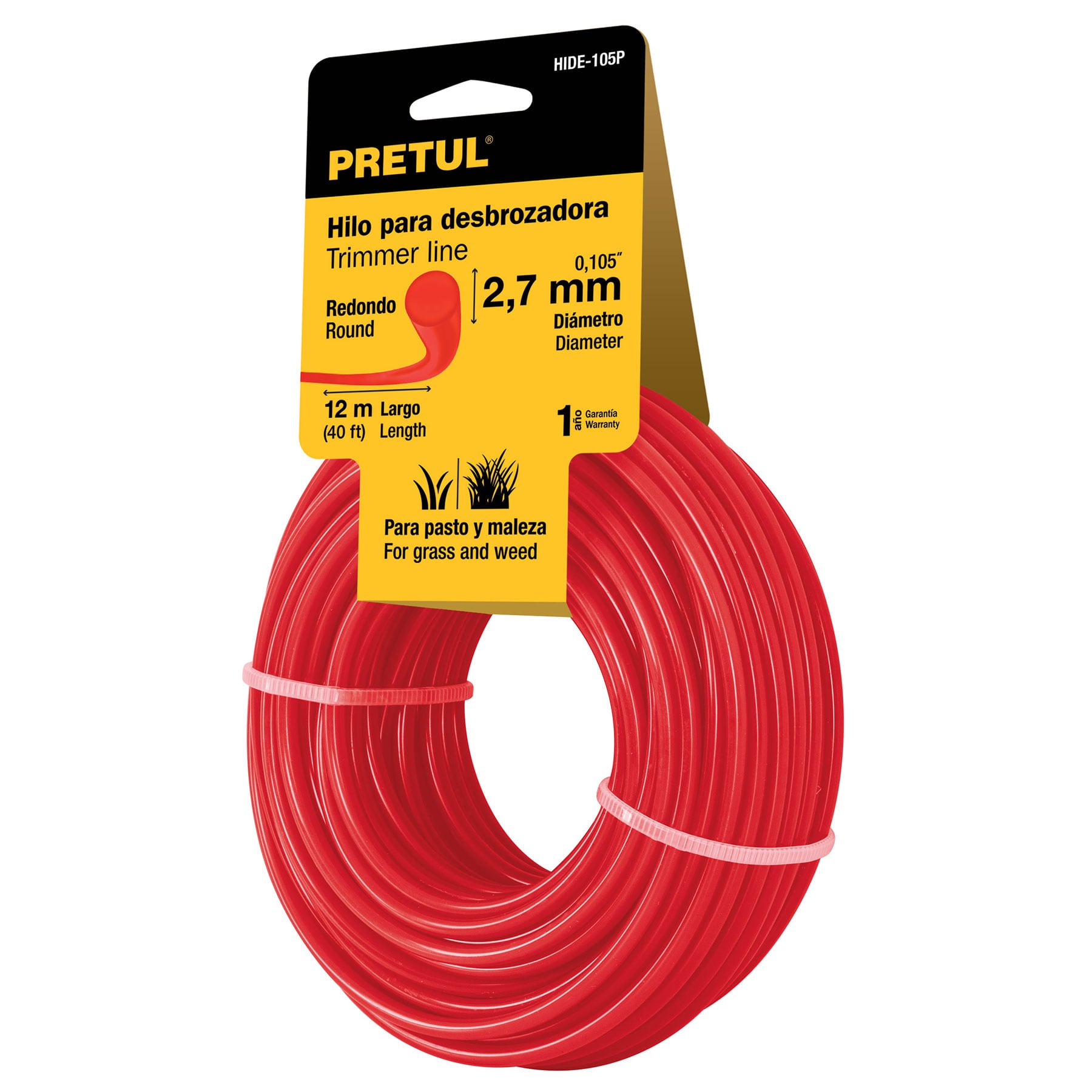 Hilo redondo, para desbrozadora, 2.7mm x12m, tarjeta, Pretul