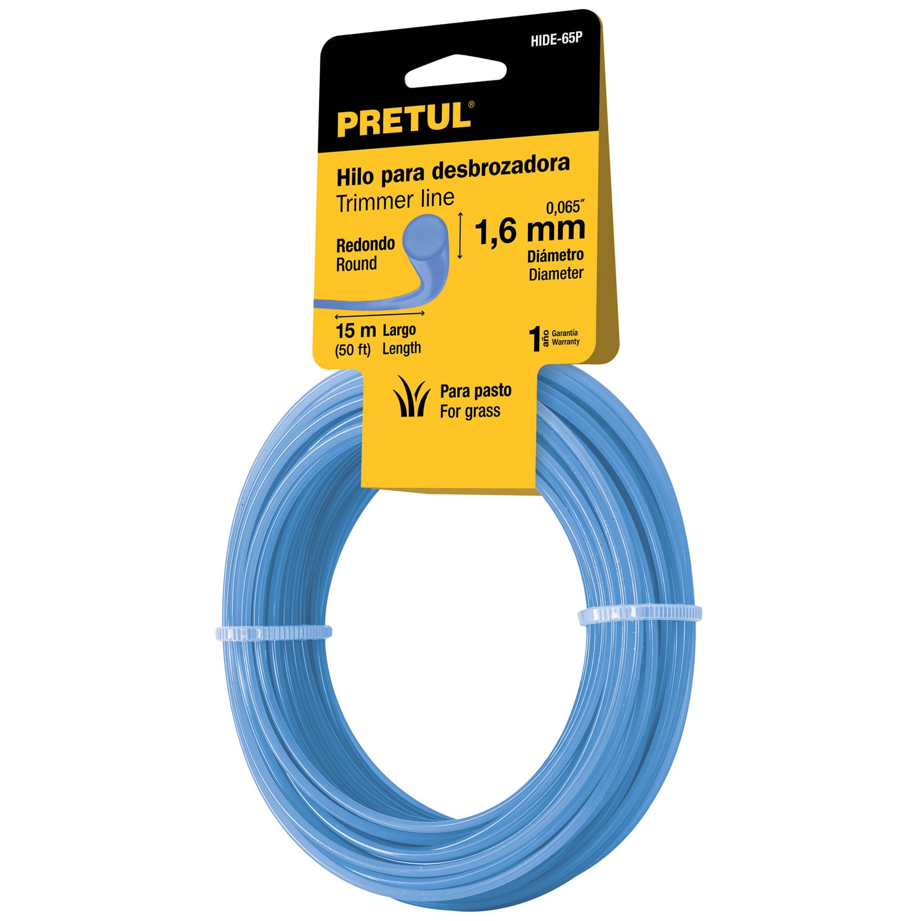 Hilo redondo, para desbrozadora, 1.6mm x15m, tarjeta, Pretul