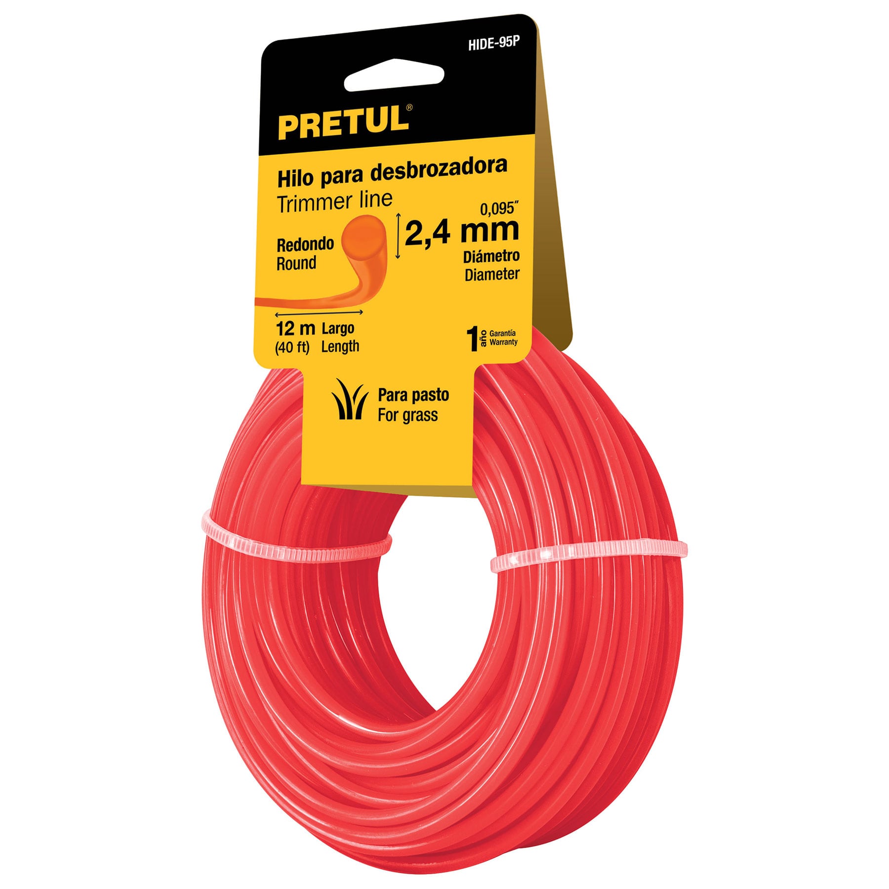 Hilo redondo, para desbrozadora, 2.4mm x12m, tarjeta, Pretul