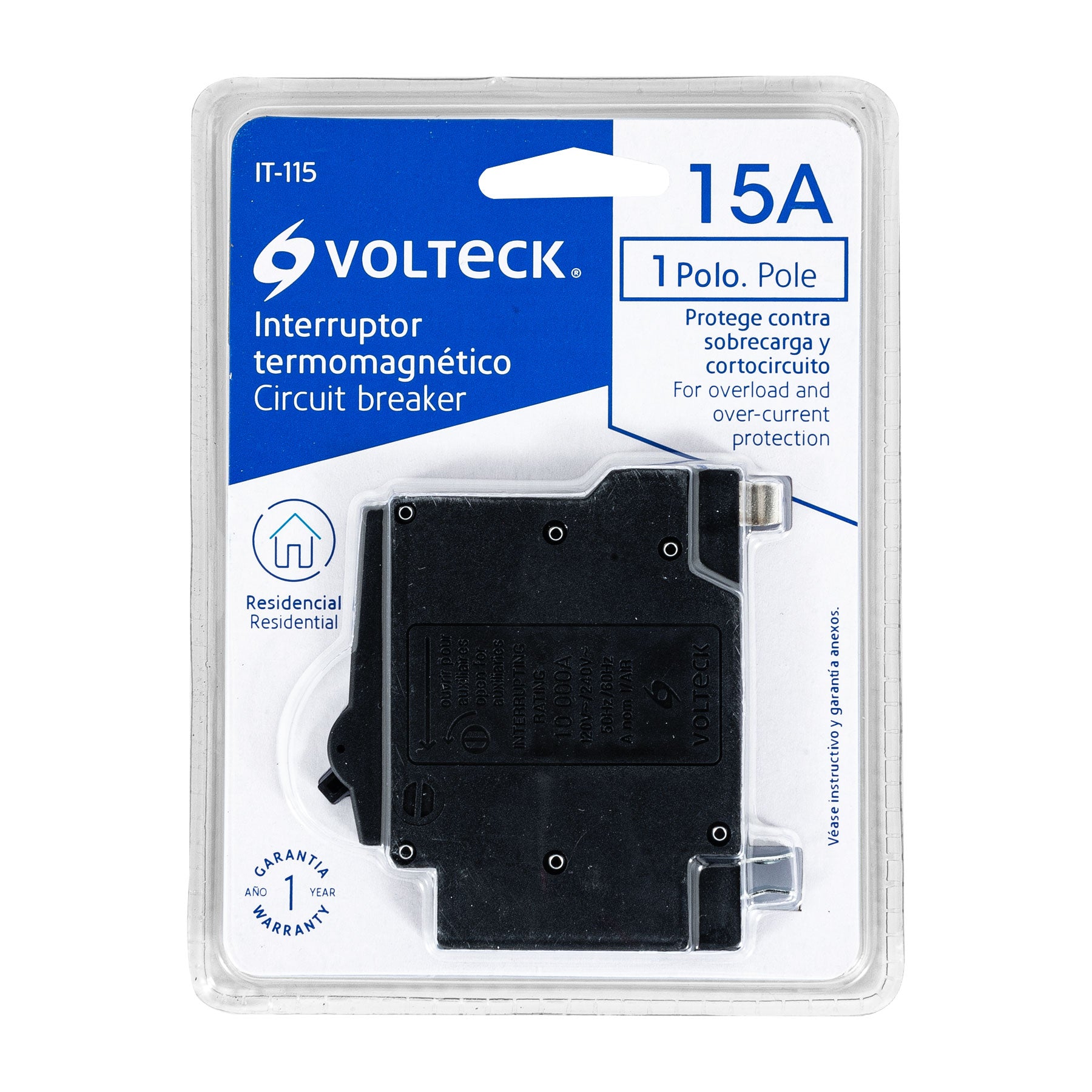 Interruptor de 1 polo 15A, enchufable, VOLTECK