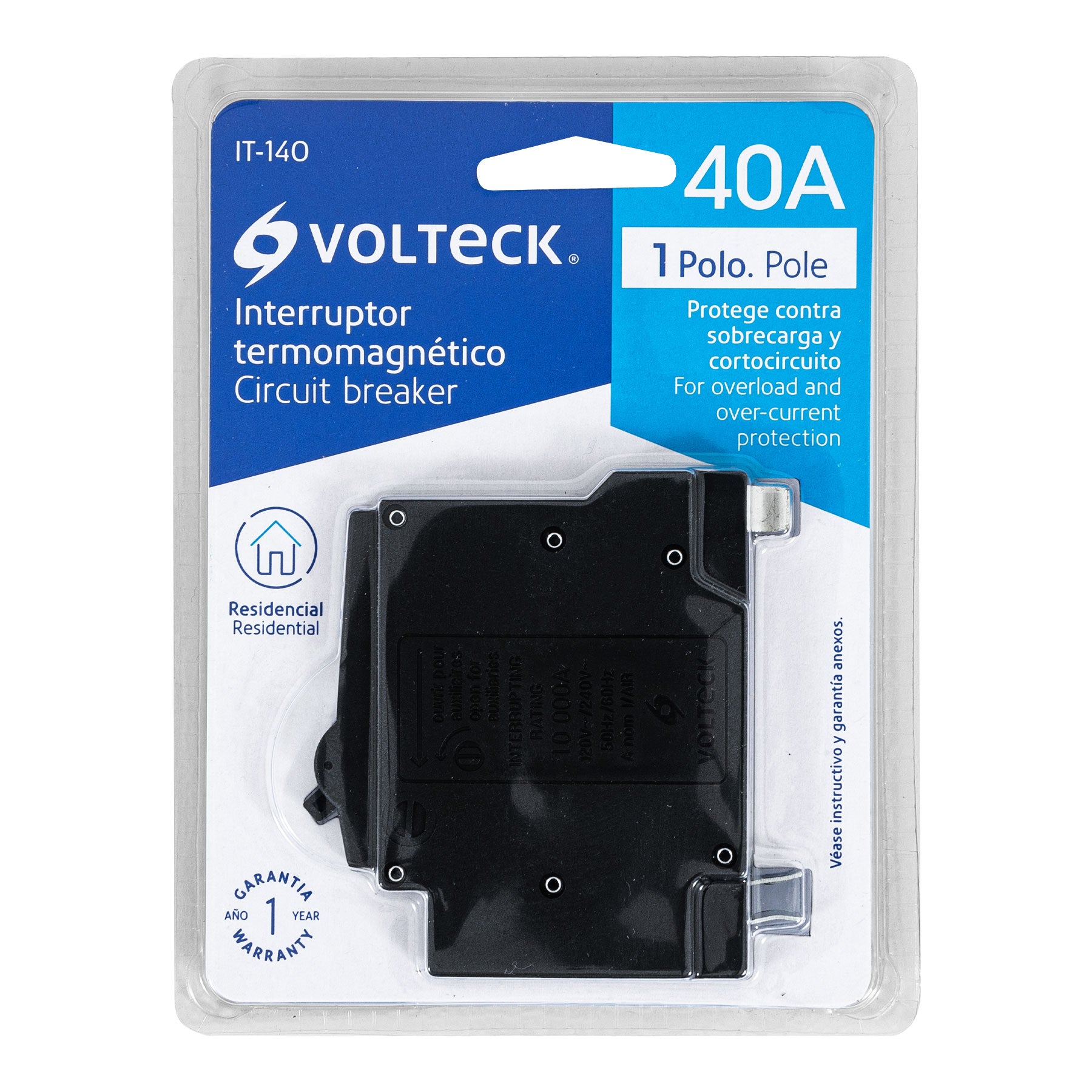 Interruptor de 1 polo 40A, enchufable, VOLTECK