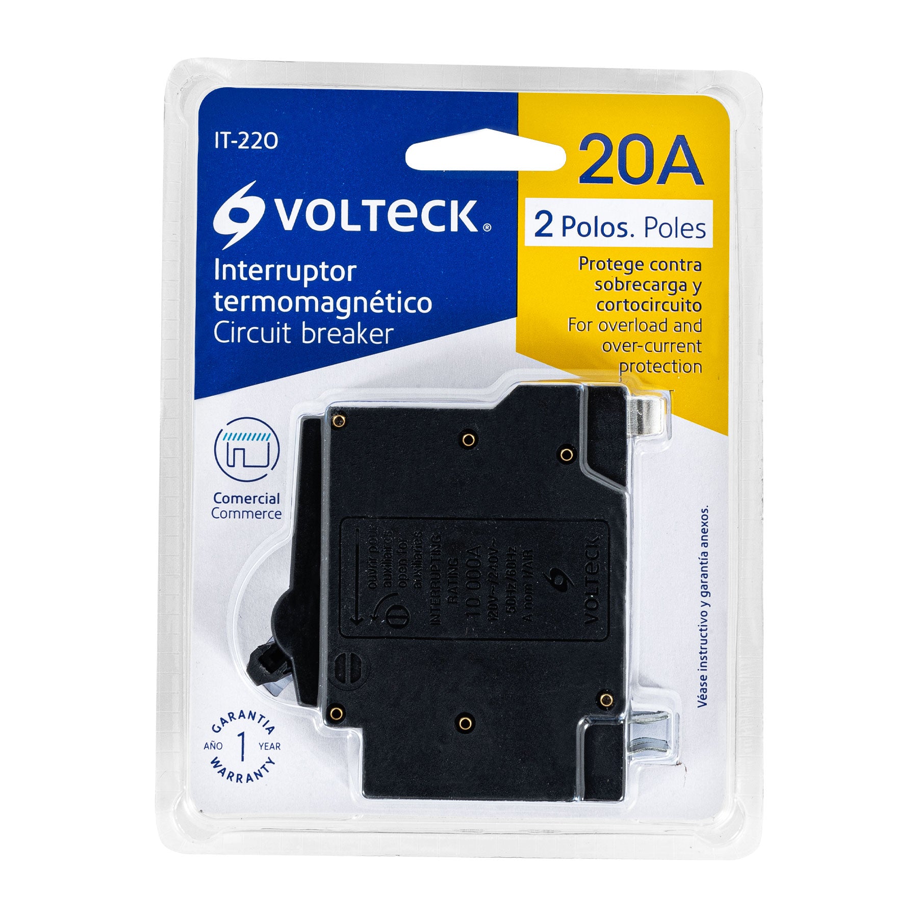 Interruptor de 2 polos 20A, enchufable, VOLTECK