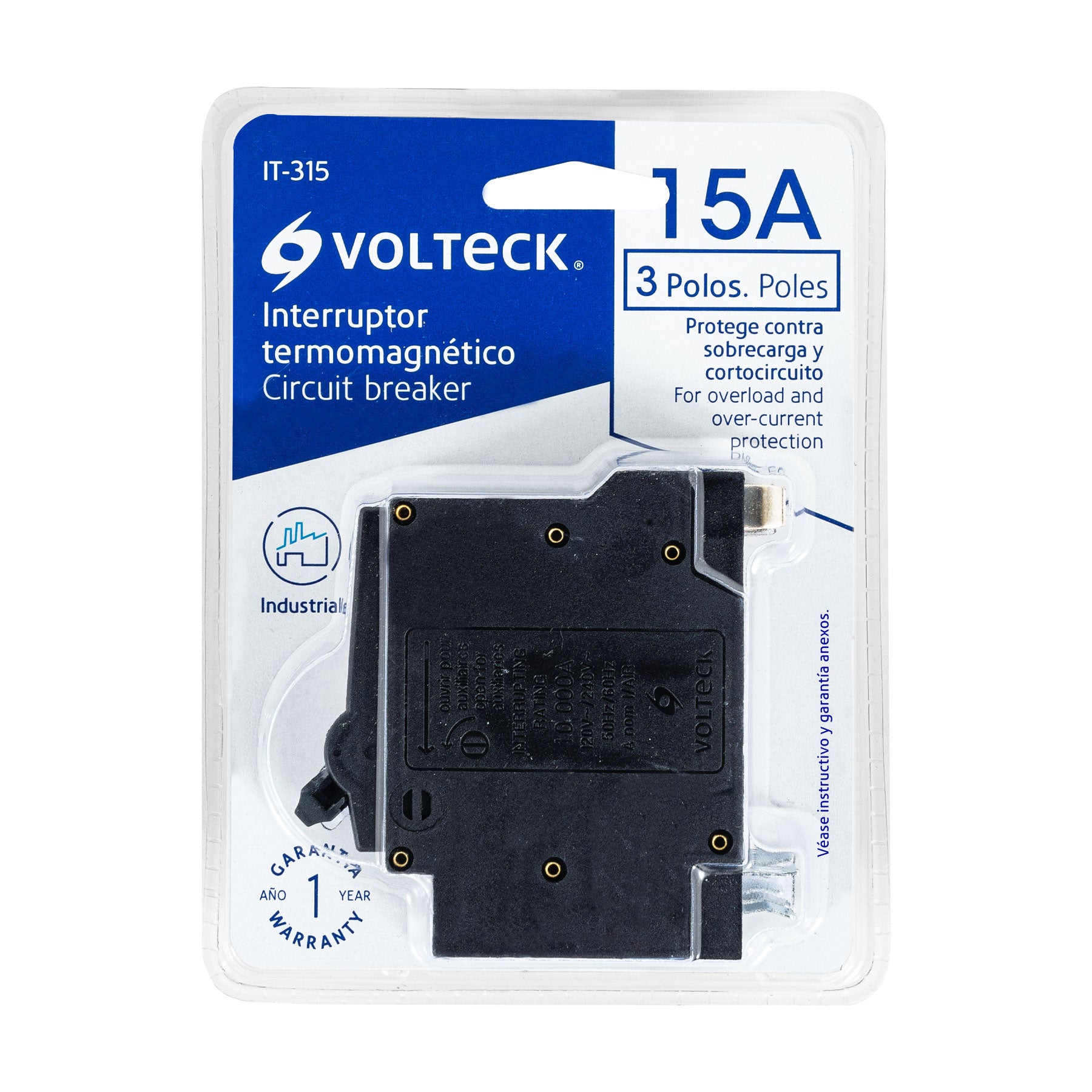 Interruptor de 3 polos 15A, enchufable, VOLTECK