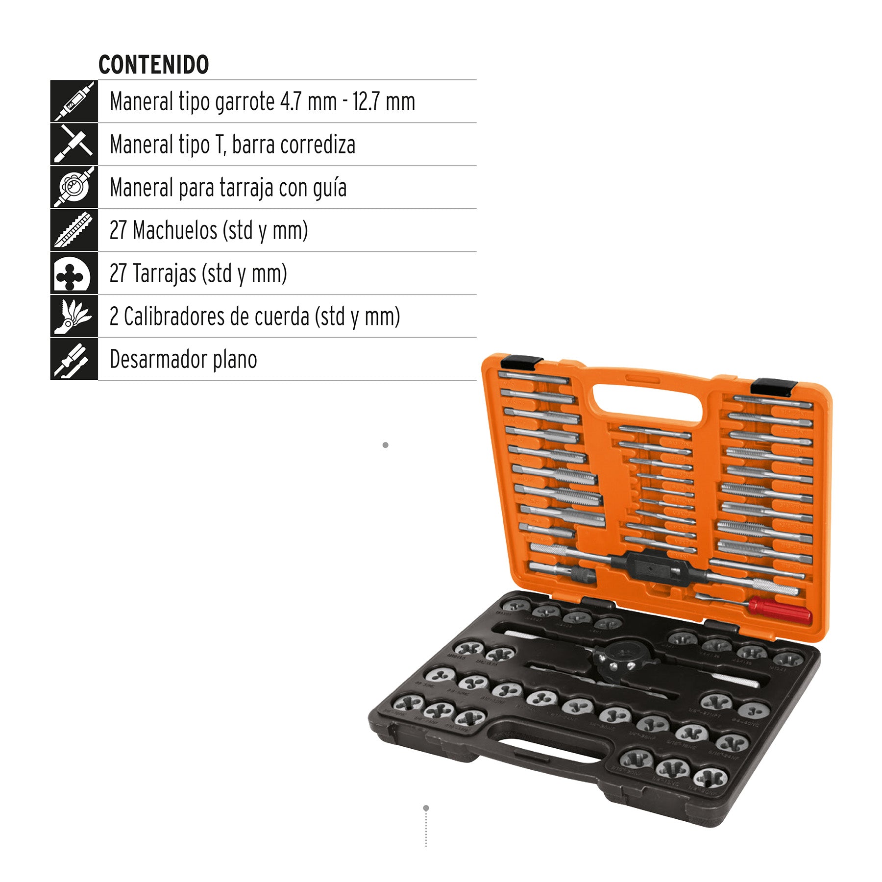 Juego de 60 piezas de machuelos y tarrajas, Truper