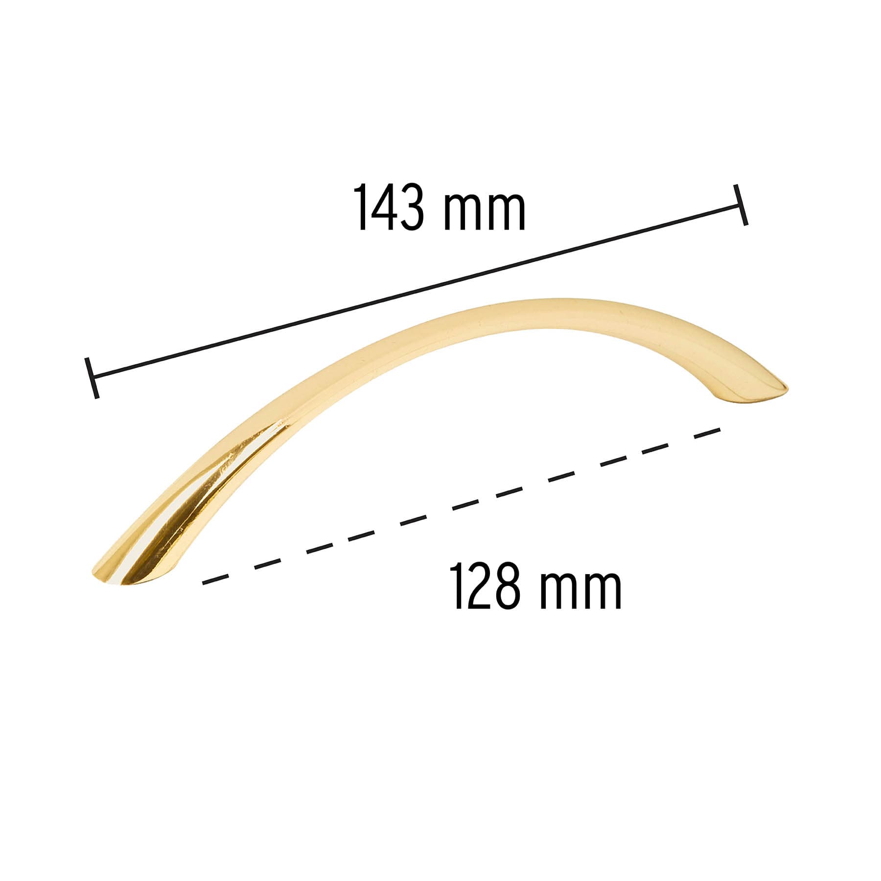 Jaladera de 128mm, línea Arco, latón brillante