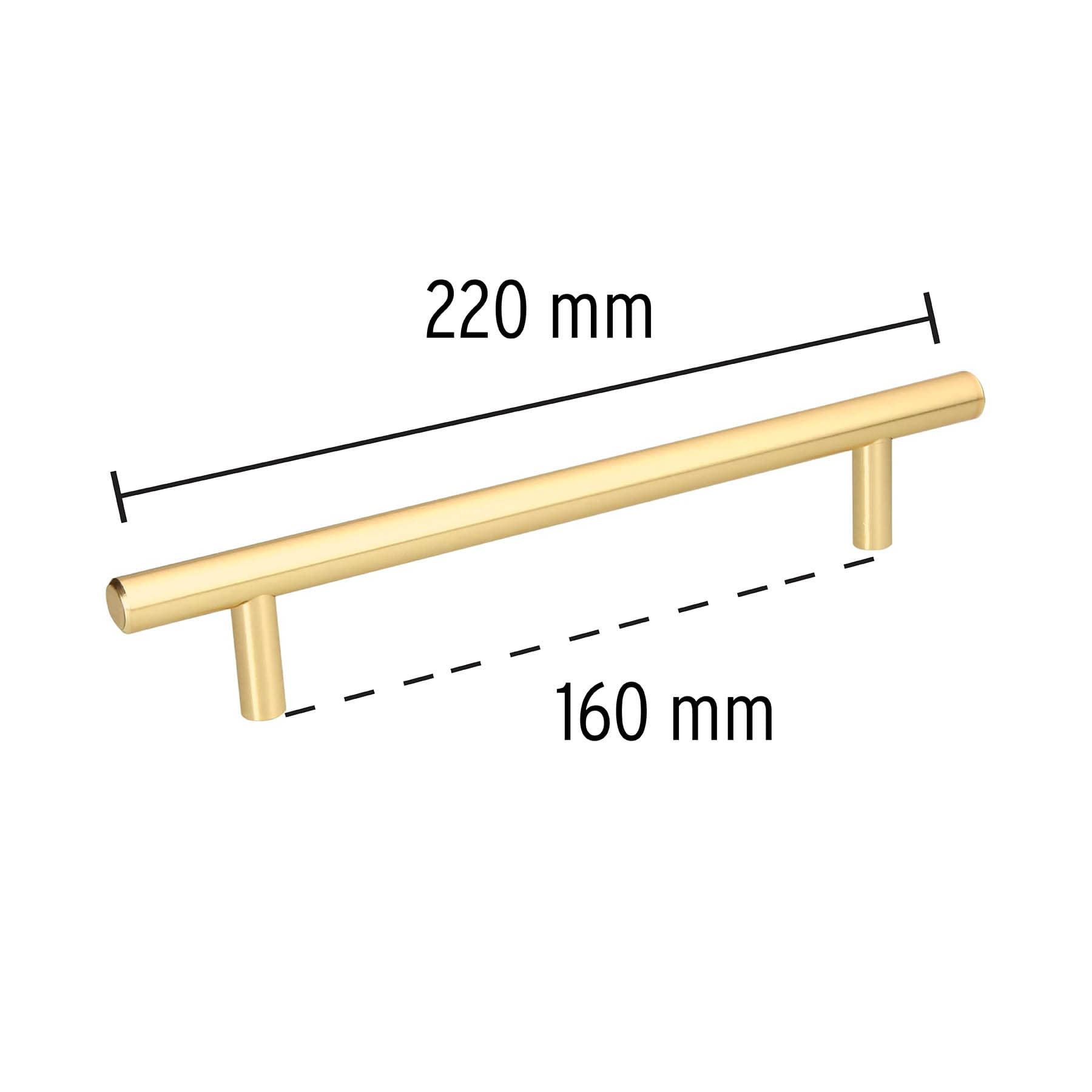 Jaladera de acero, 160mm, línea Cilindro, latón brillante