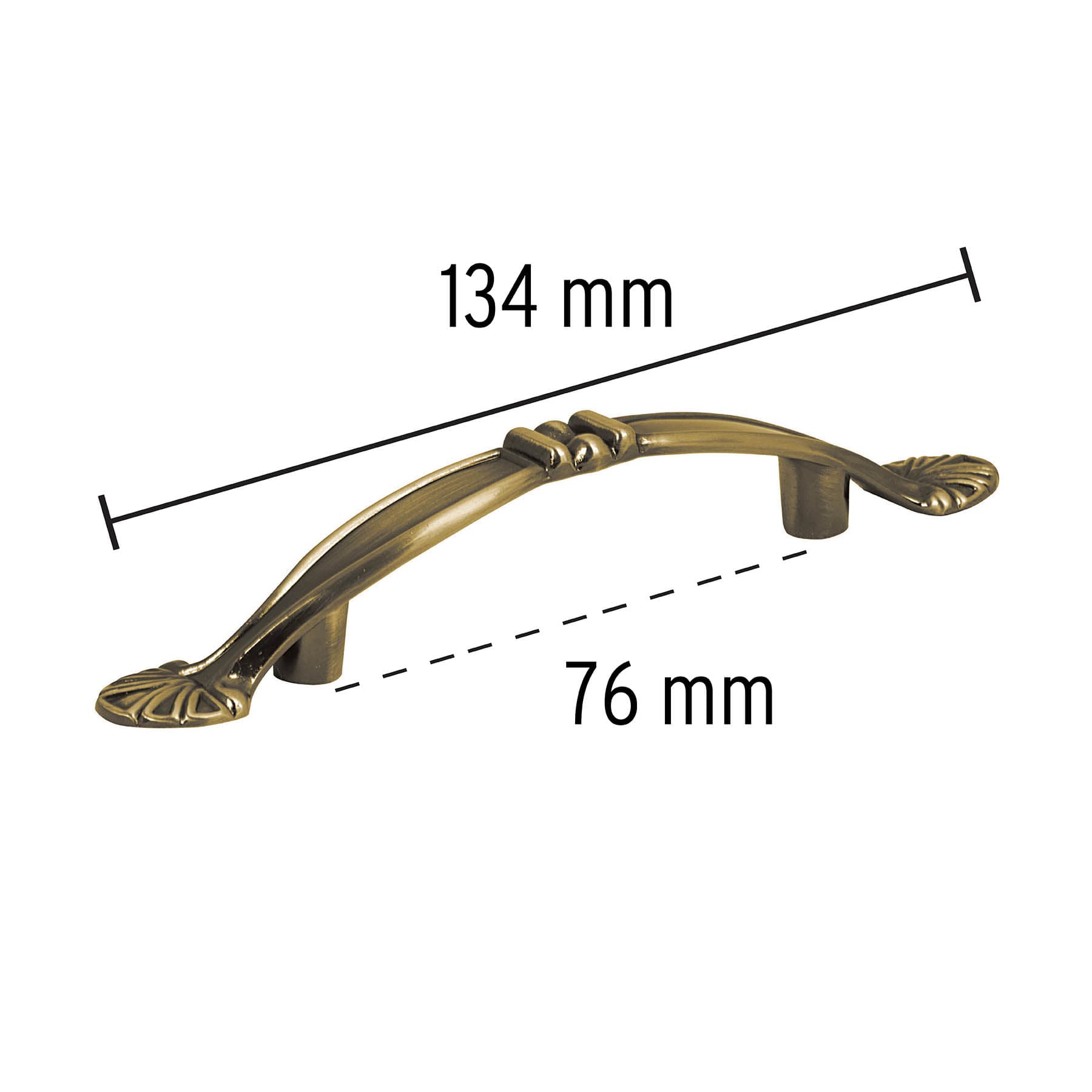 Jaladera metálica de 76 mm estilo "Barroco", latón antiguo